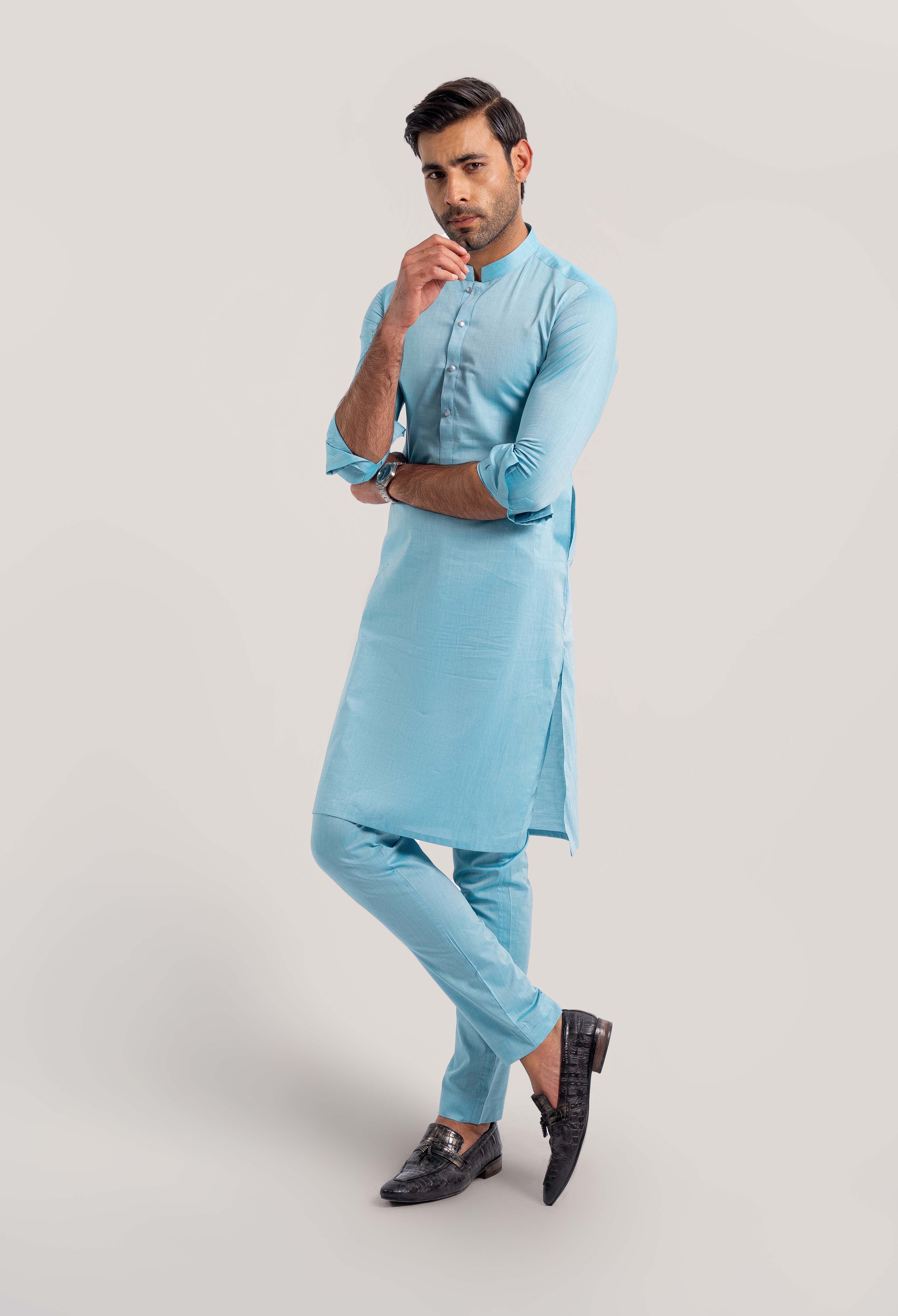 Artic Blue Cotton Kurta Pajama (GPS-000106) - Image 2