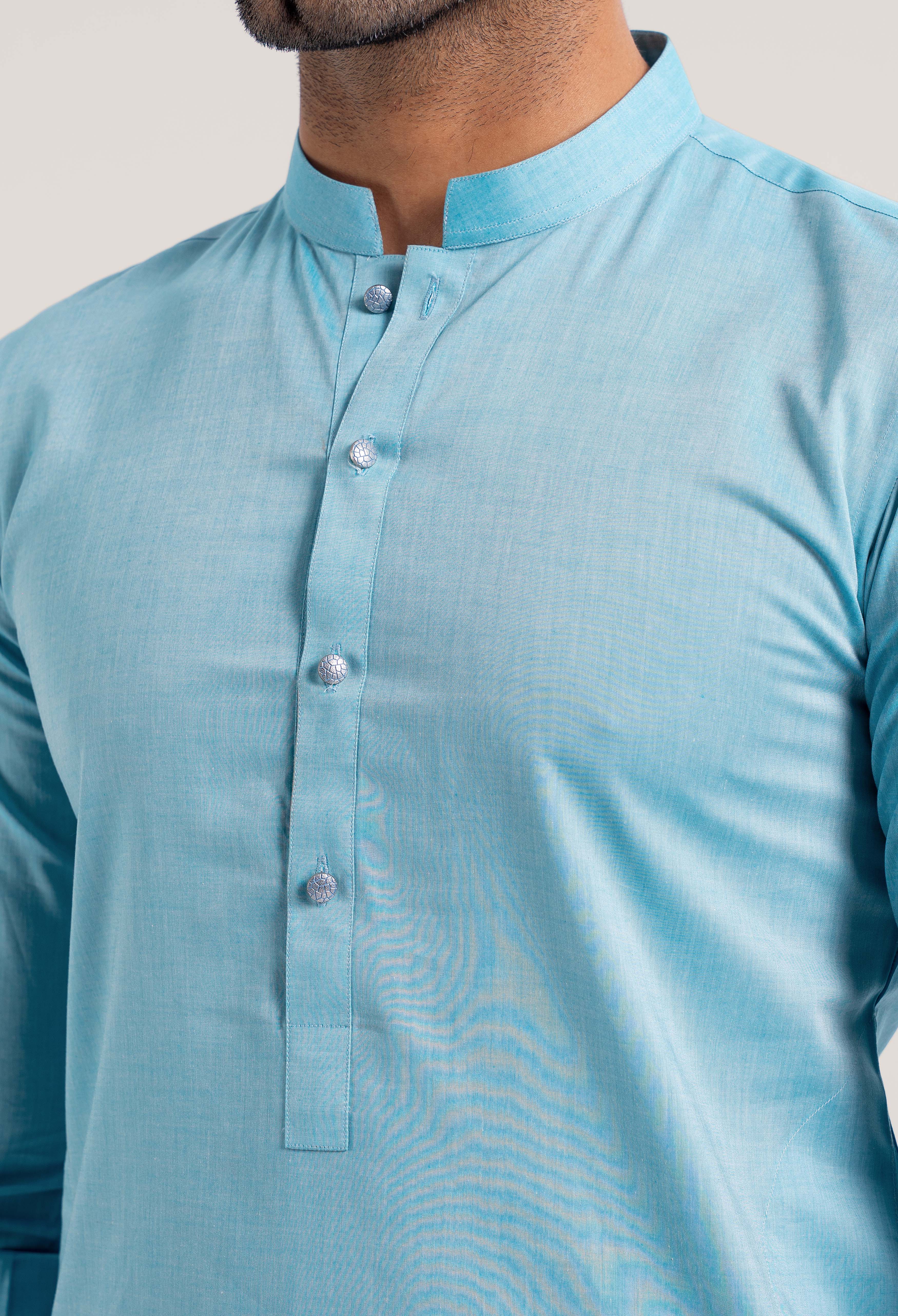 Artic Blue Cotton Kurta Pajama (GPS-000106) - Image 3