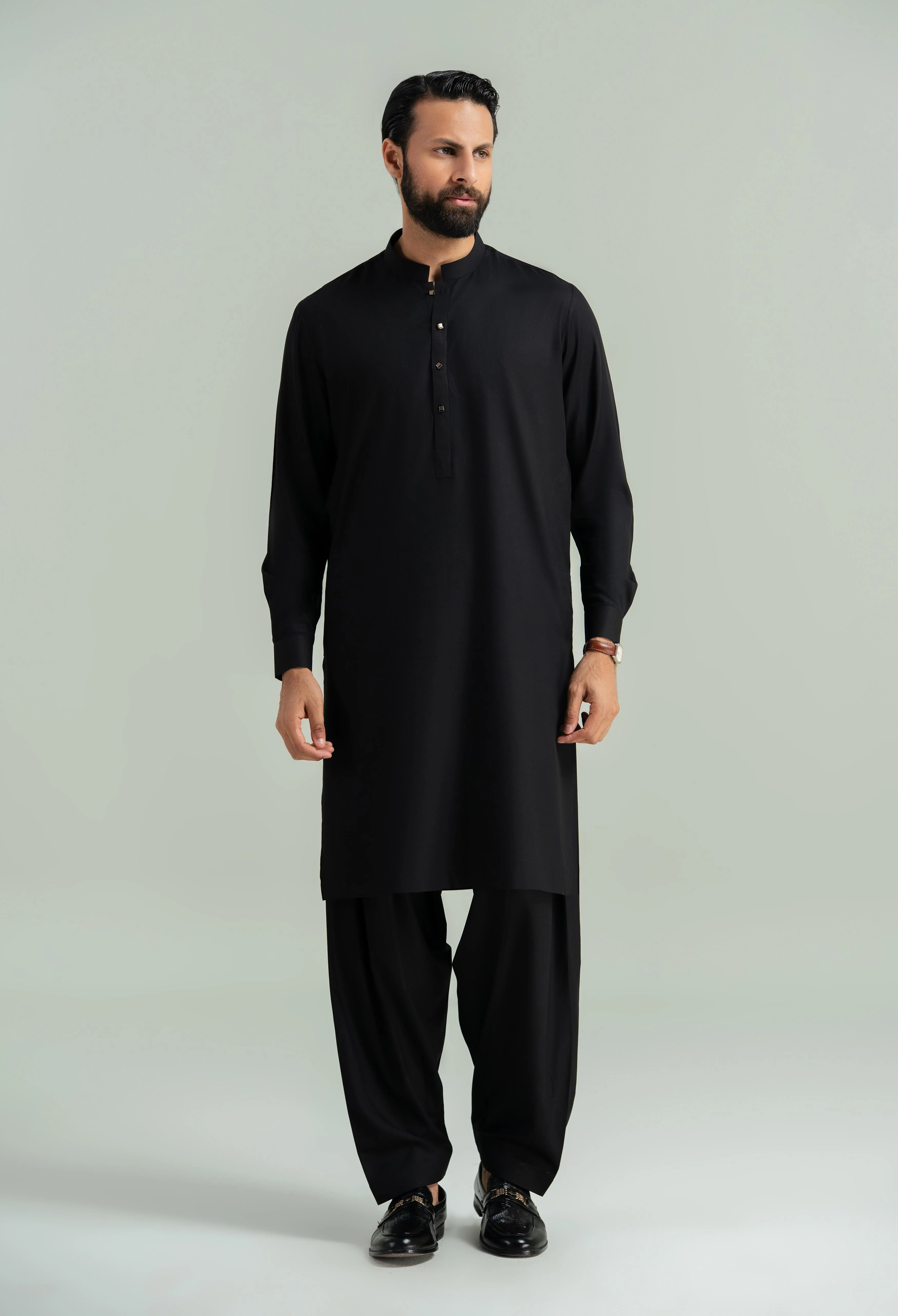 Bat Black Blended Kameez Shalwar - Image 5