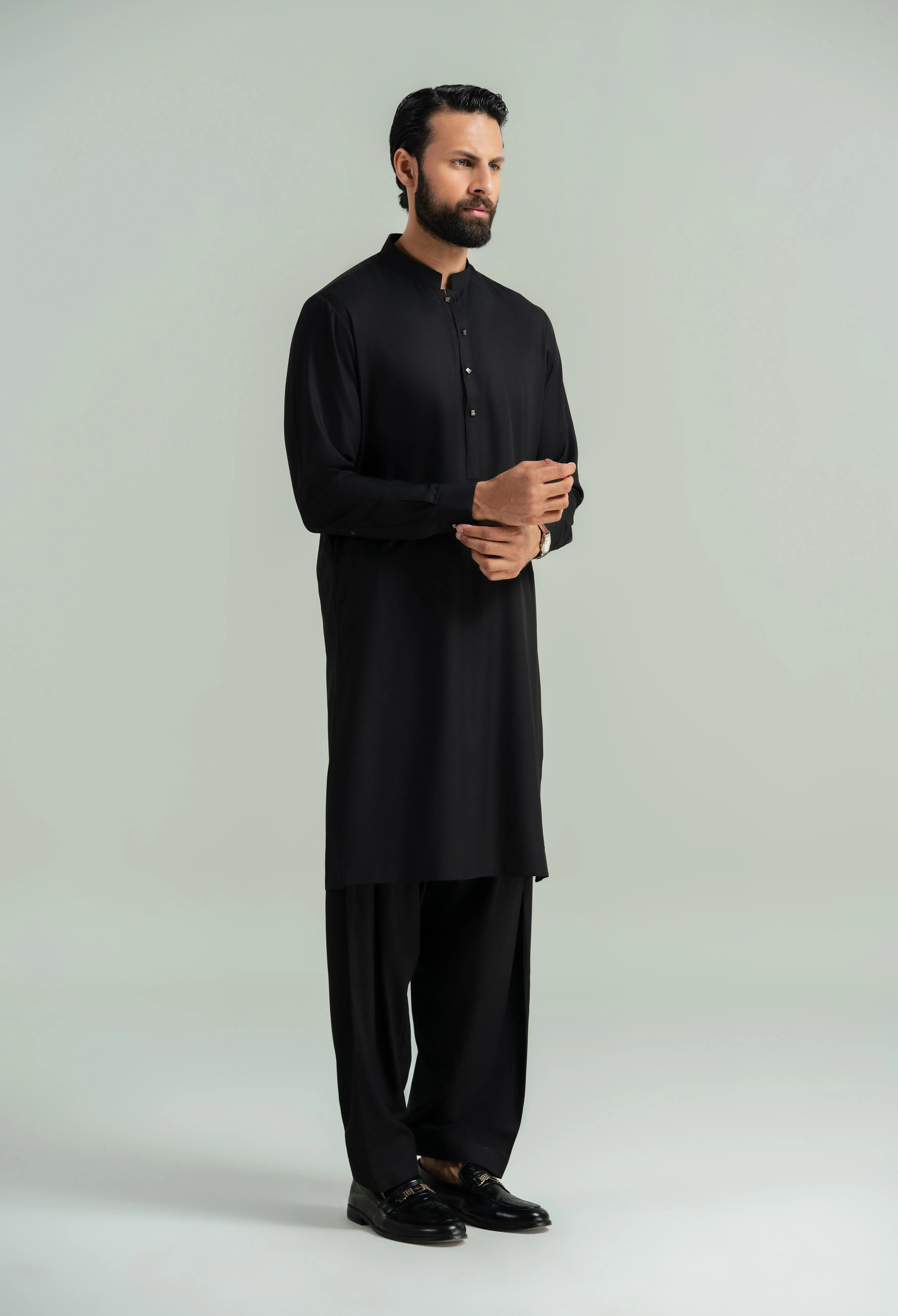 Bat Black Blended Kameez Shalwar - Image 6