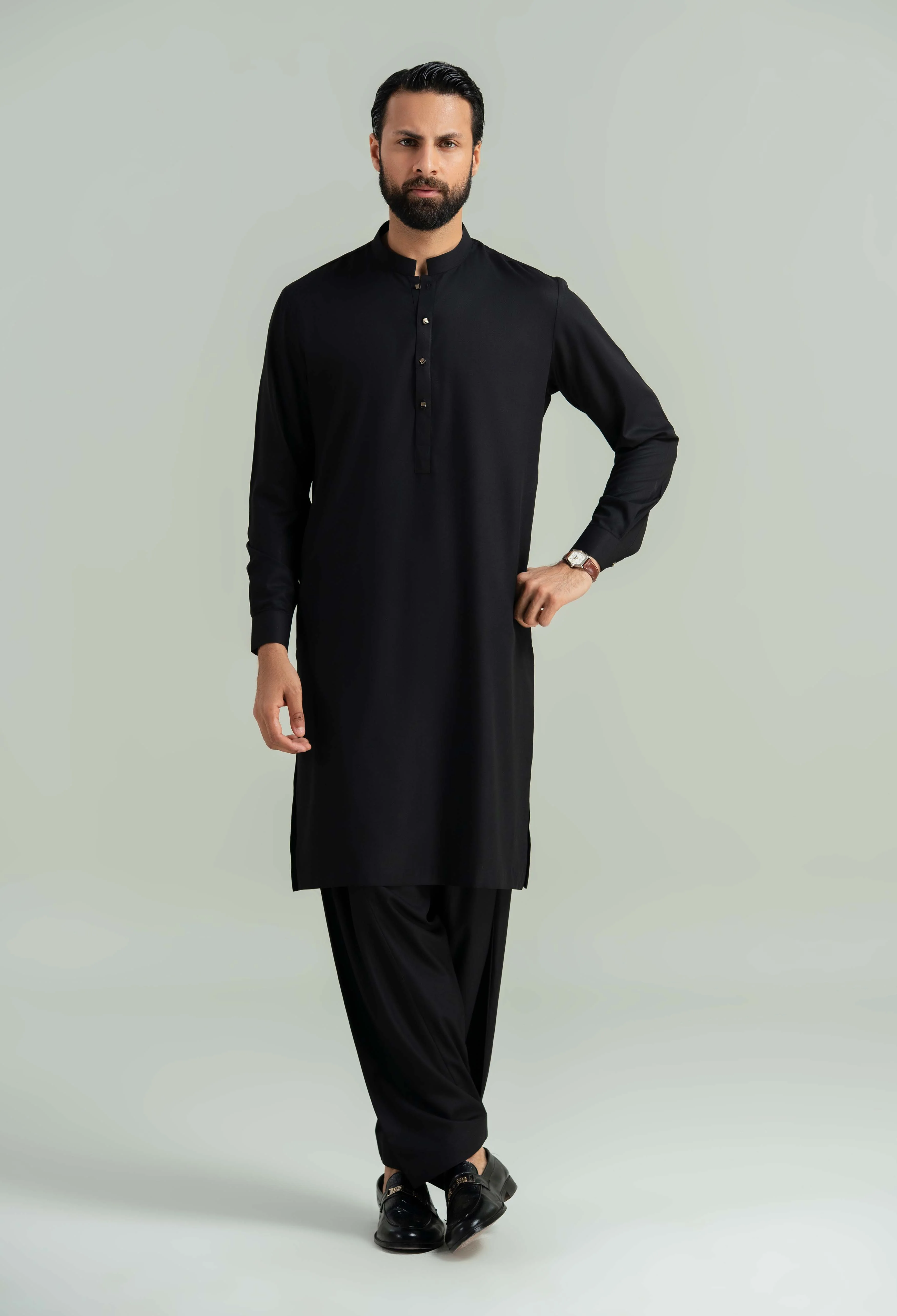 Bat Black Blended Kameez Shalwar - Image 7