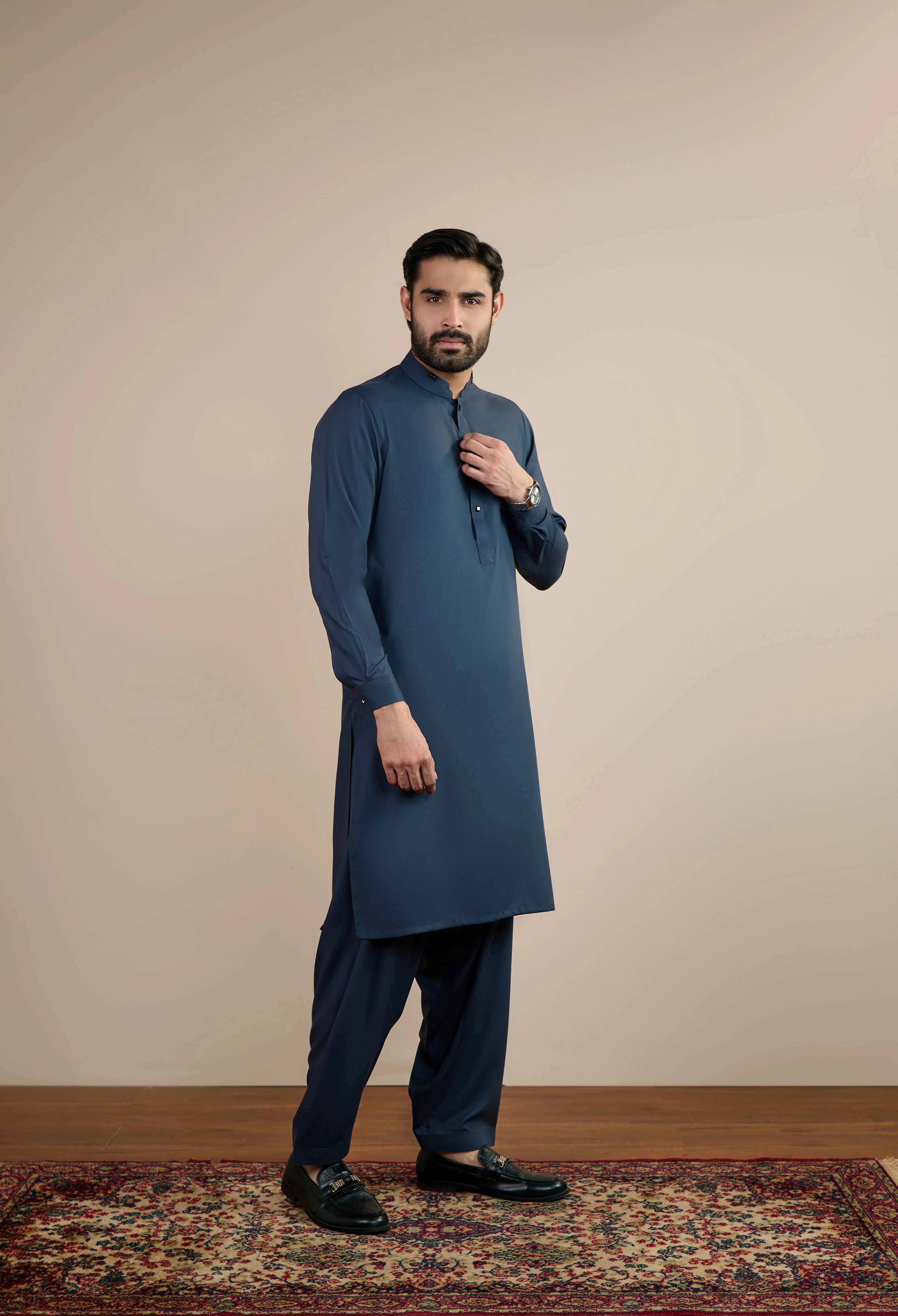 Blueish Grey Blended Kameez Shalwar - Image 3