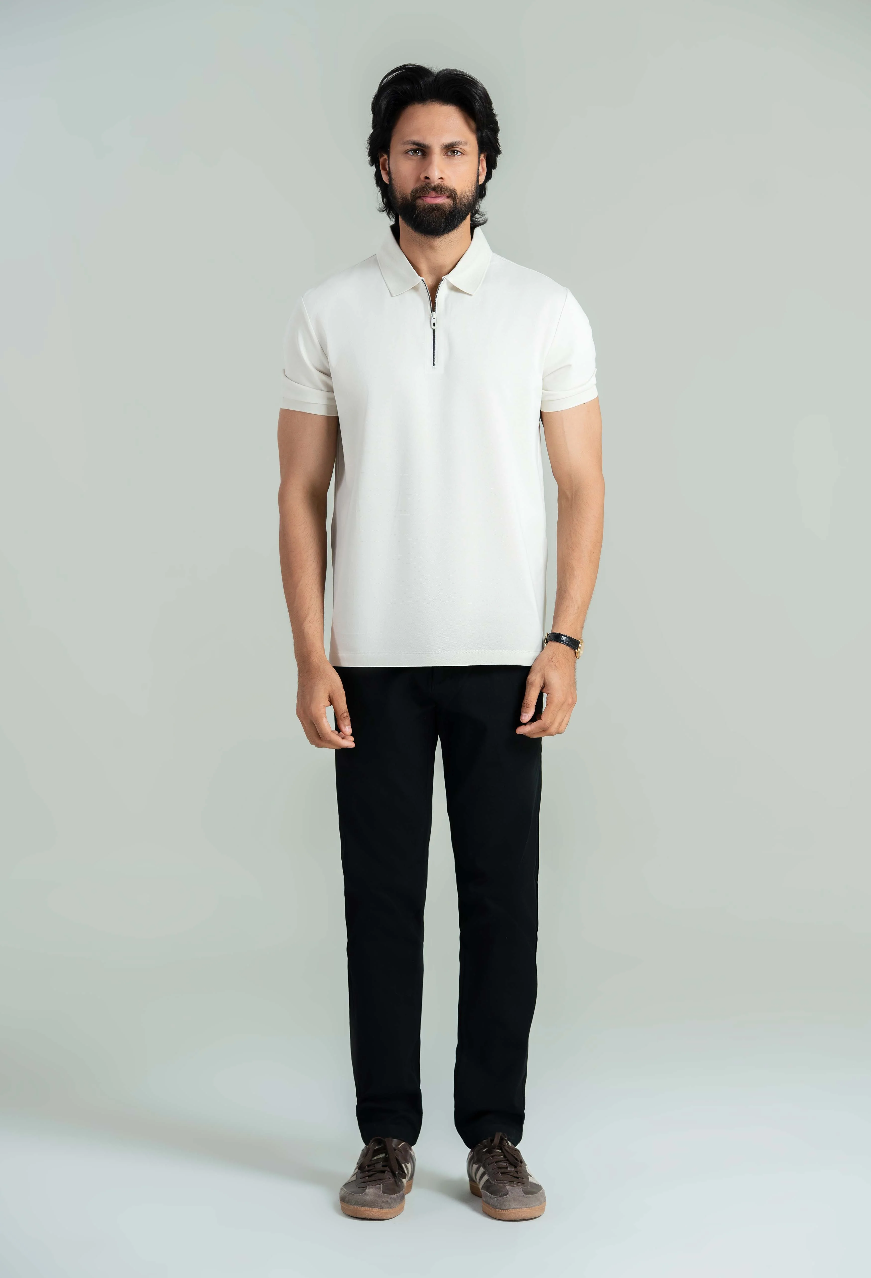 Bone White Zip Styled Polo - Image 4