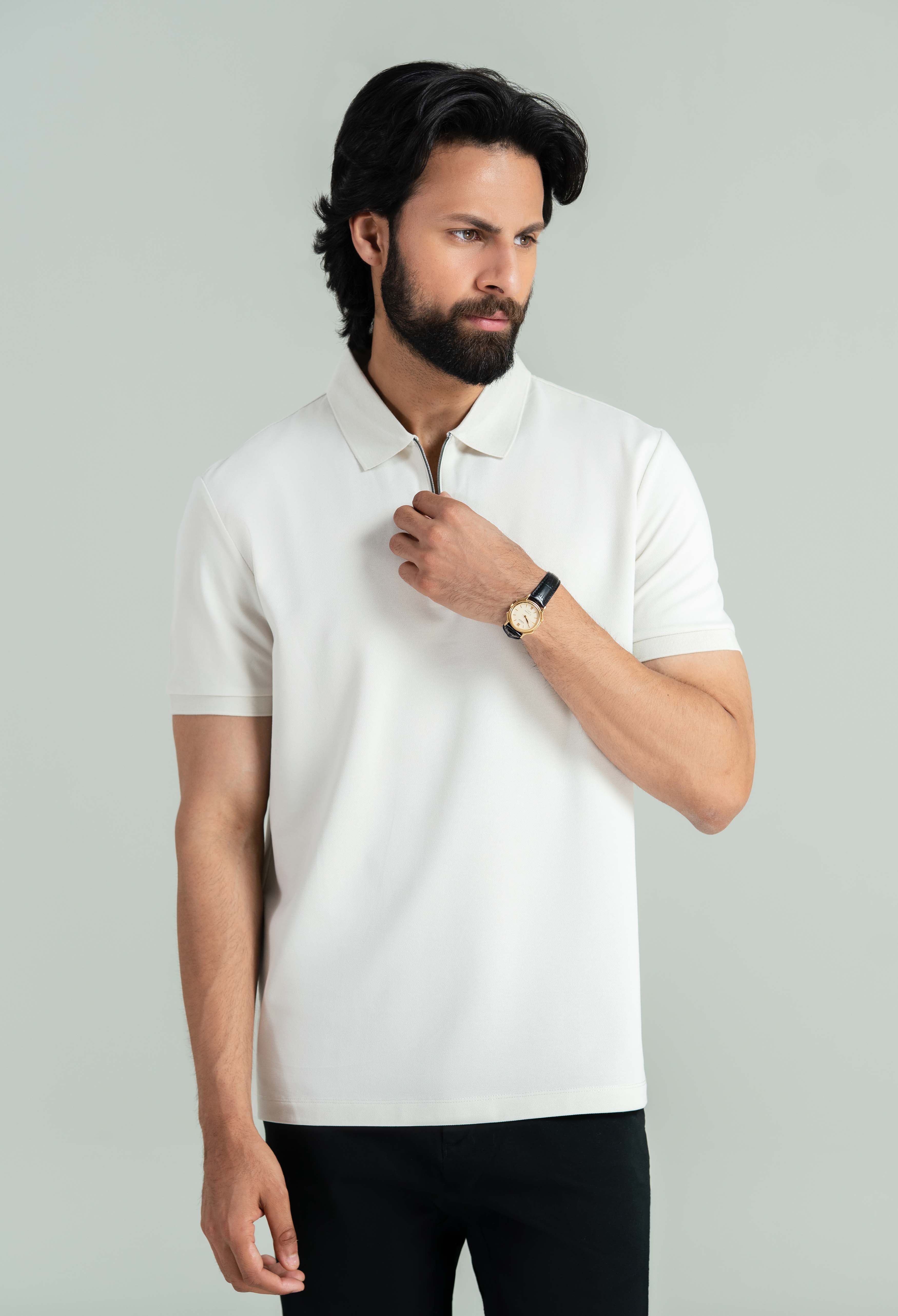 Bone White Zip Styled Polo - Image 7