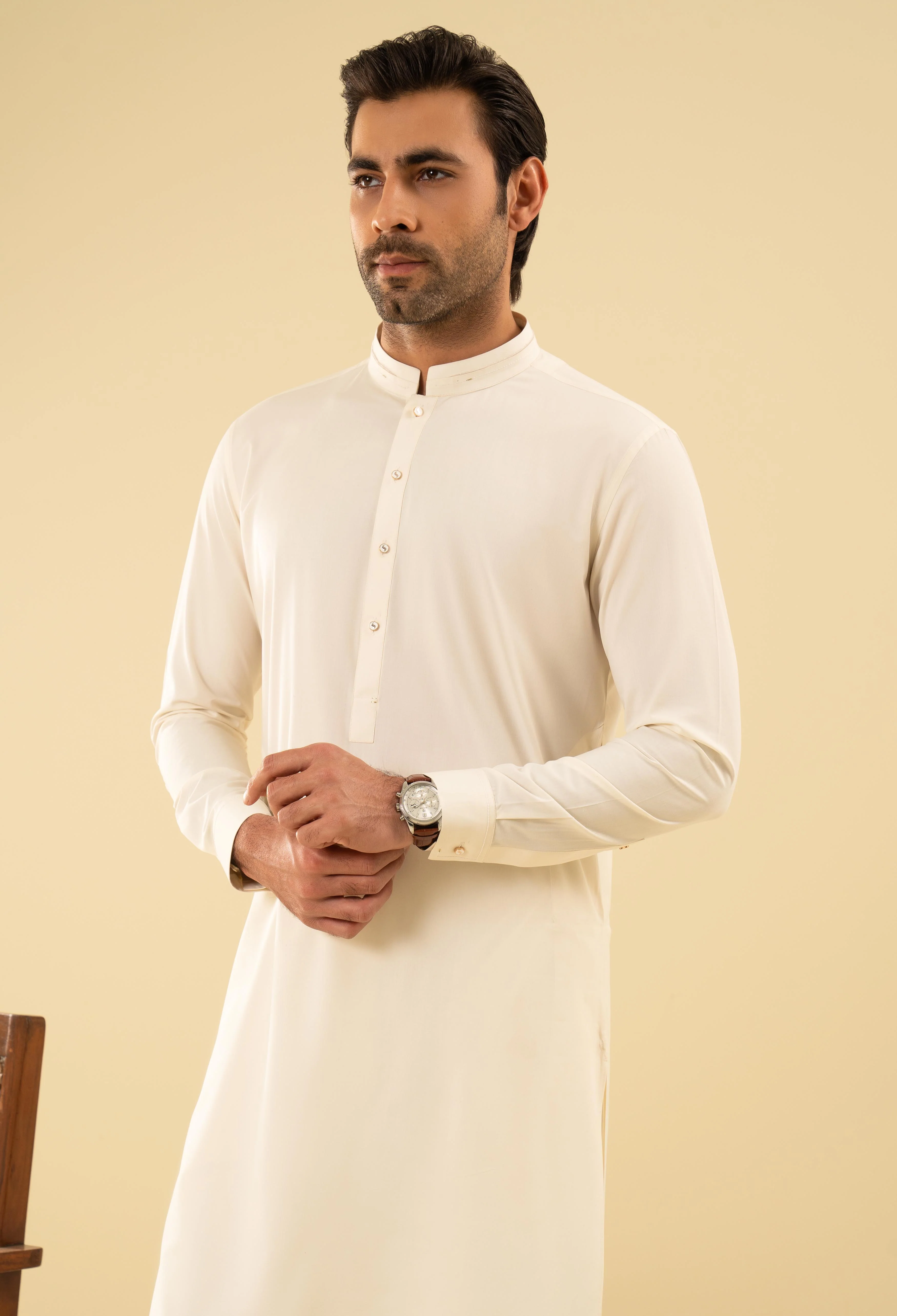 Butter Milk Detailing Kurta Pajama
