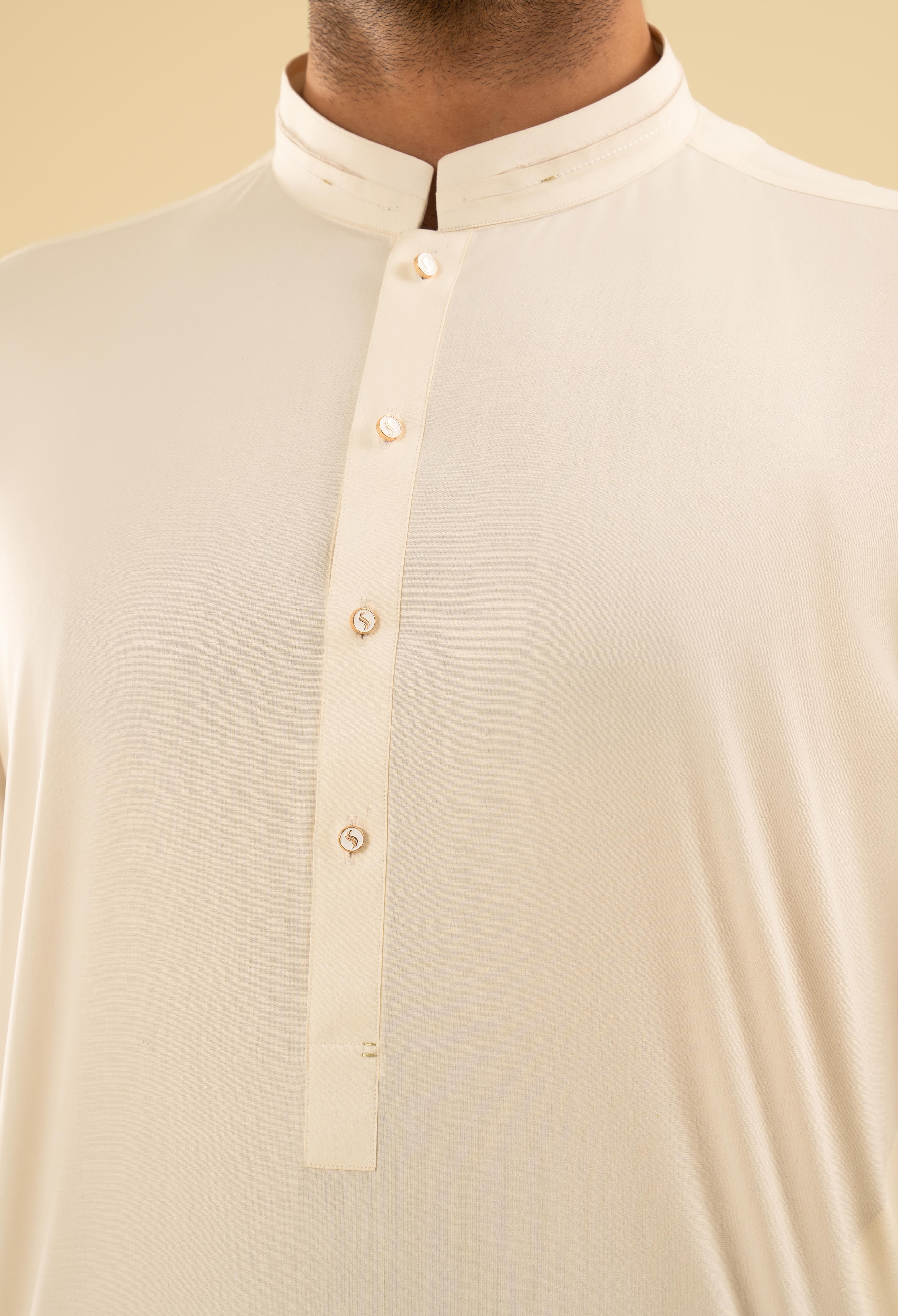 Butter Milk Detailing Kurta Pajama - Image 2