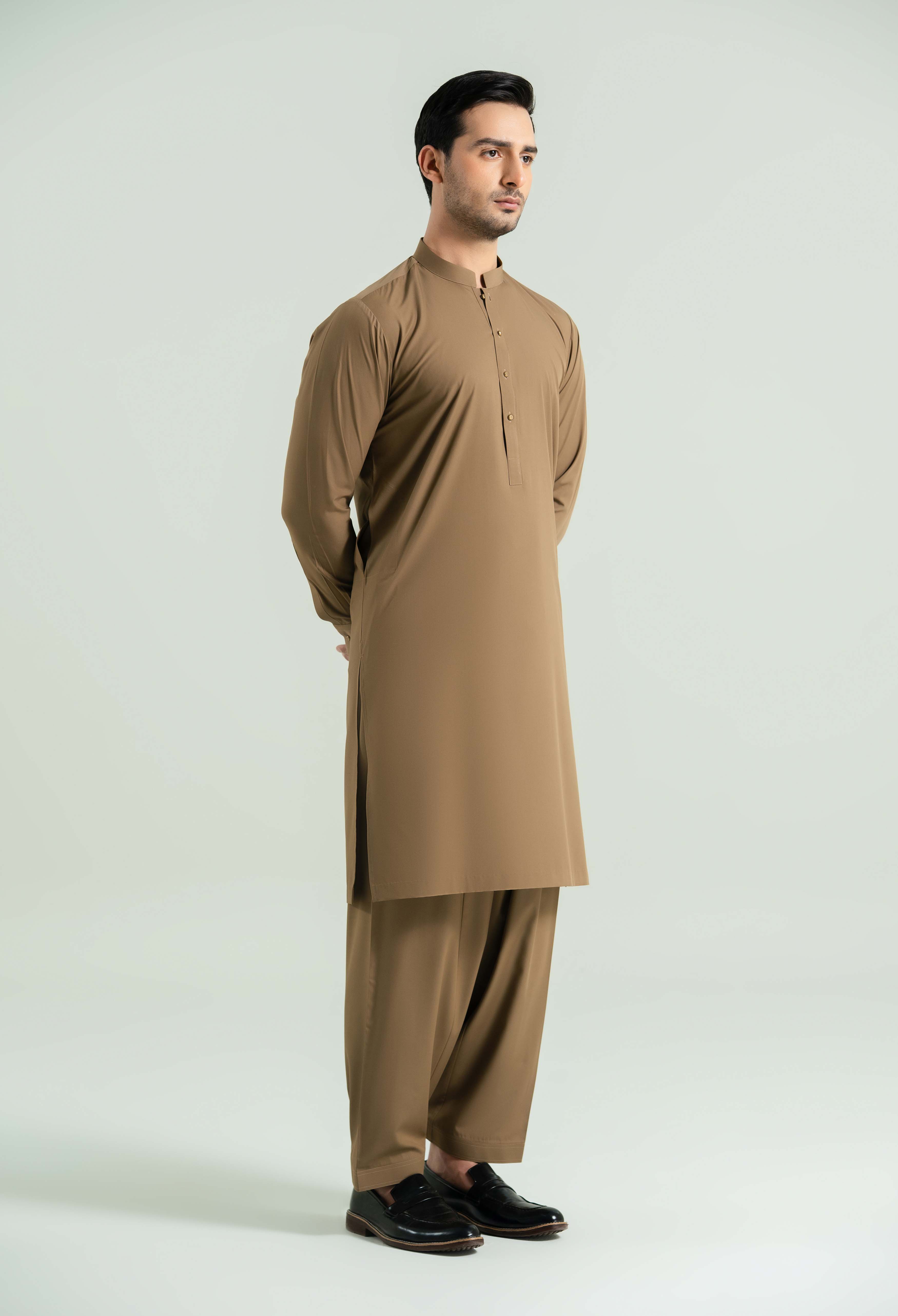 Camal Brown Detailing Kameez Shalwar