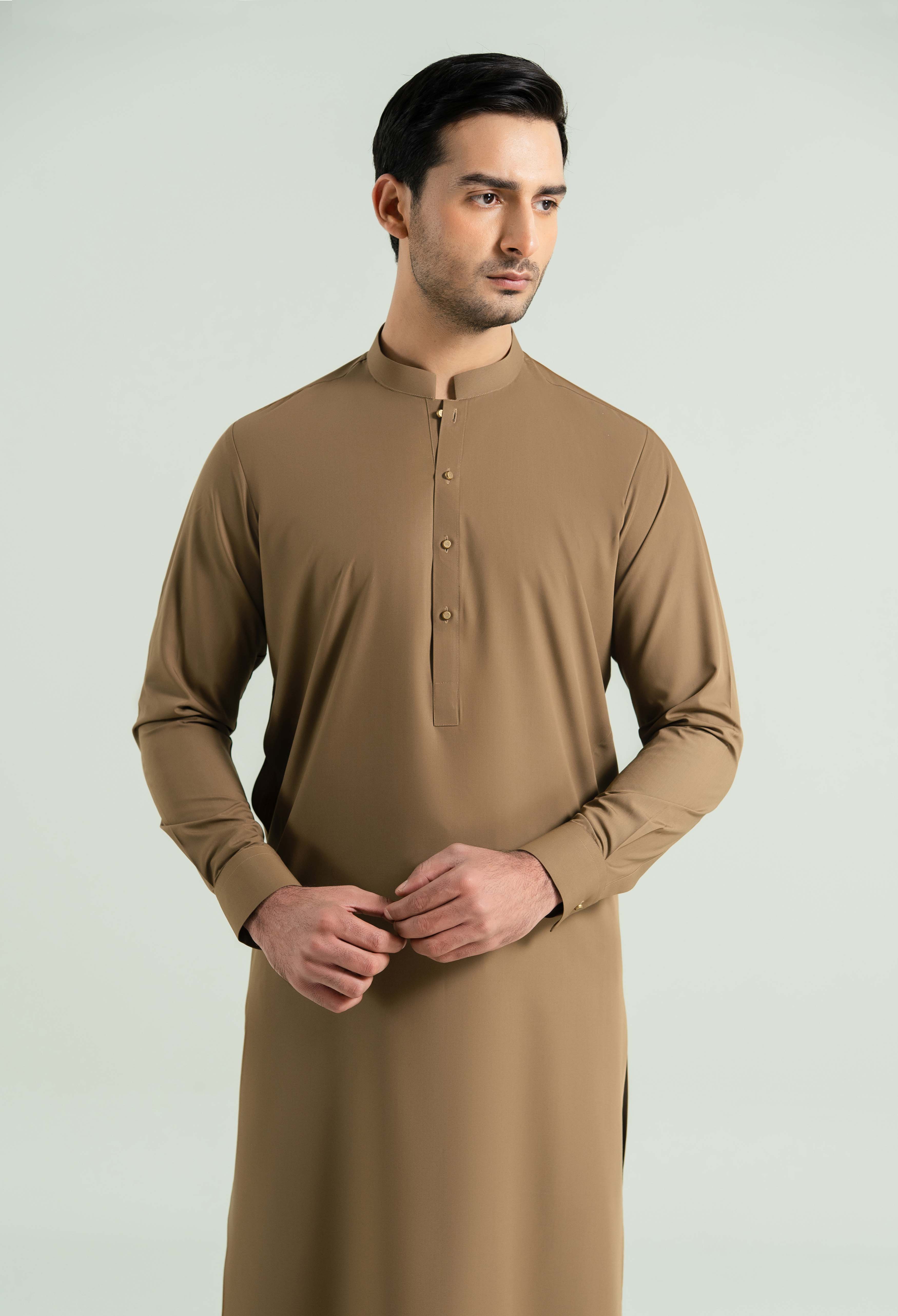 Camal Brown Detailing Kameez Shalwar - Image 2