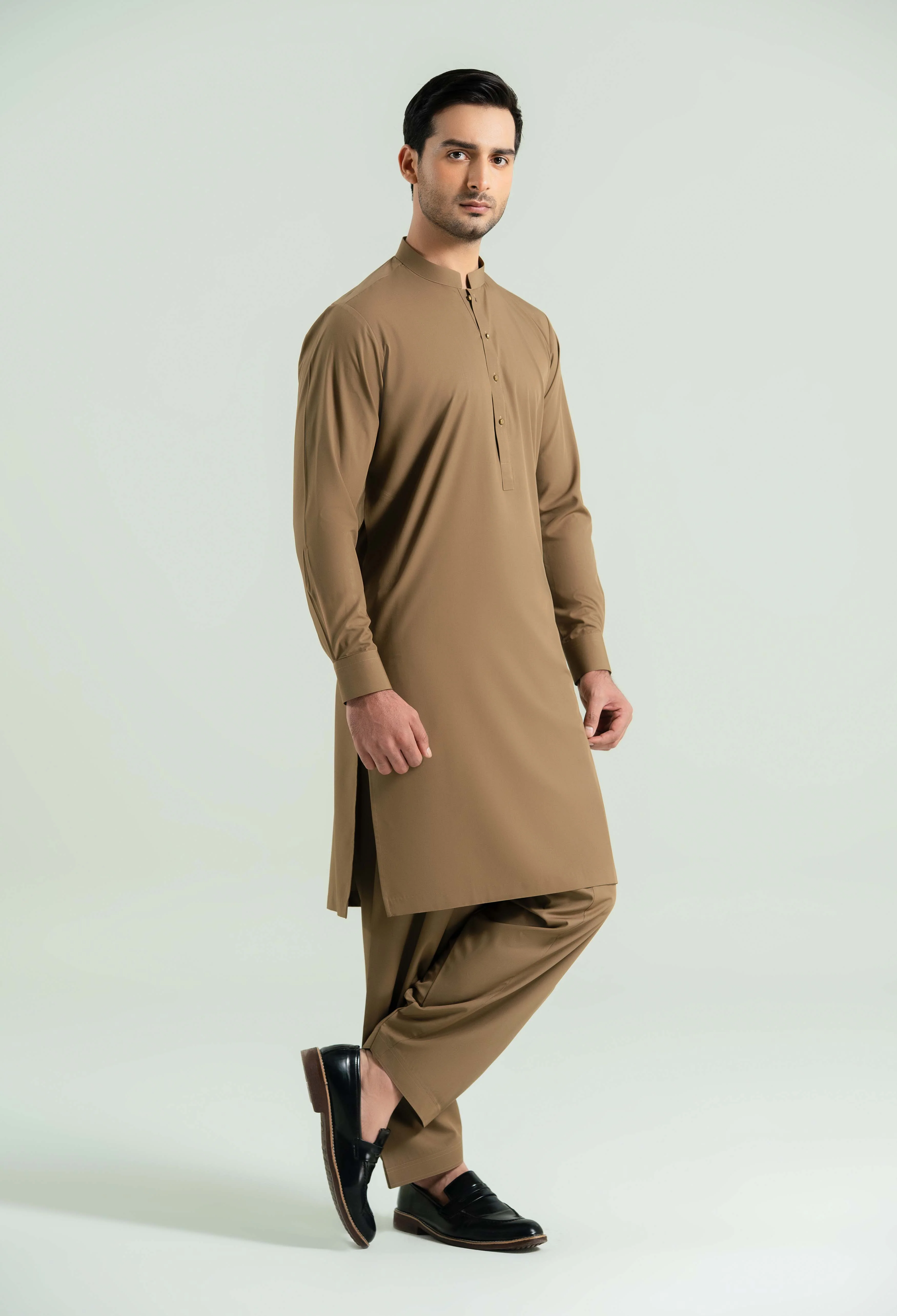 Camal Brown Detailing Kameez Shalwar - Image 3