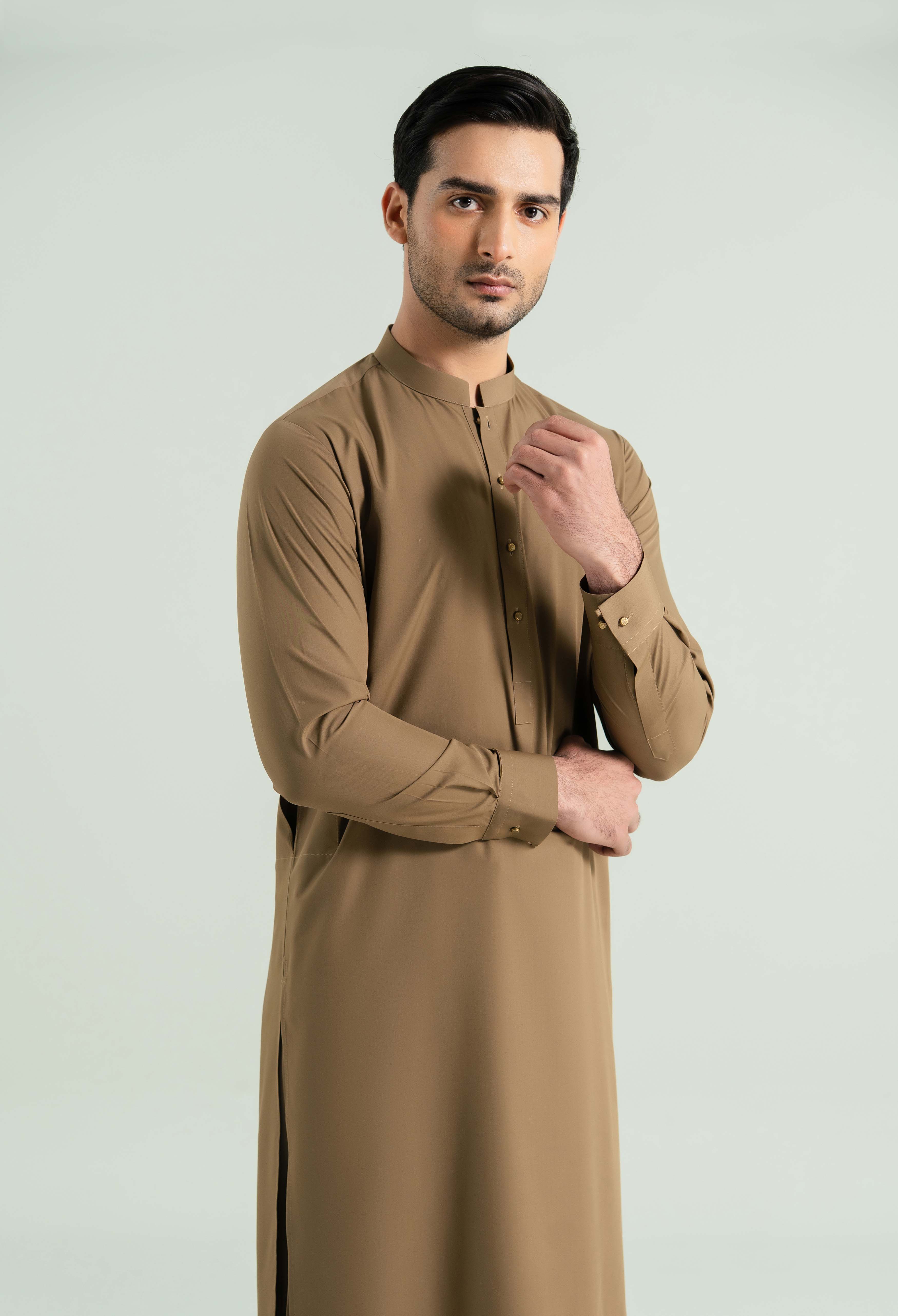 Camal Brown Detailing Kameez Shalwar - Image 4