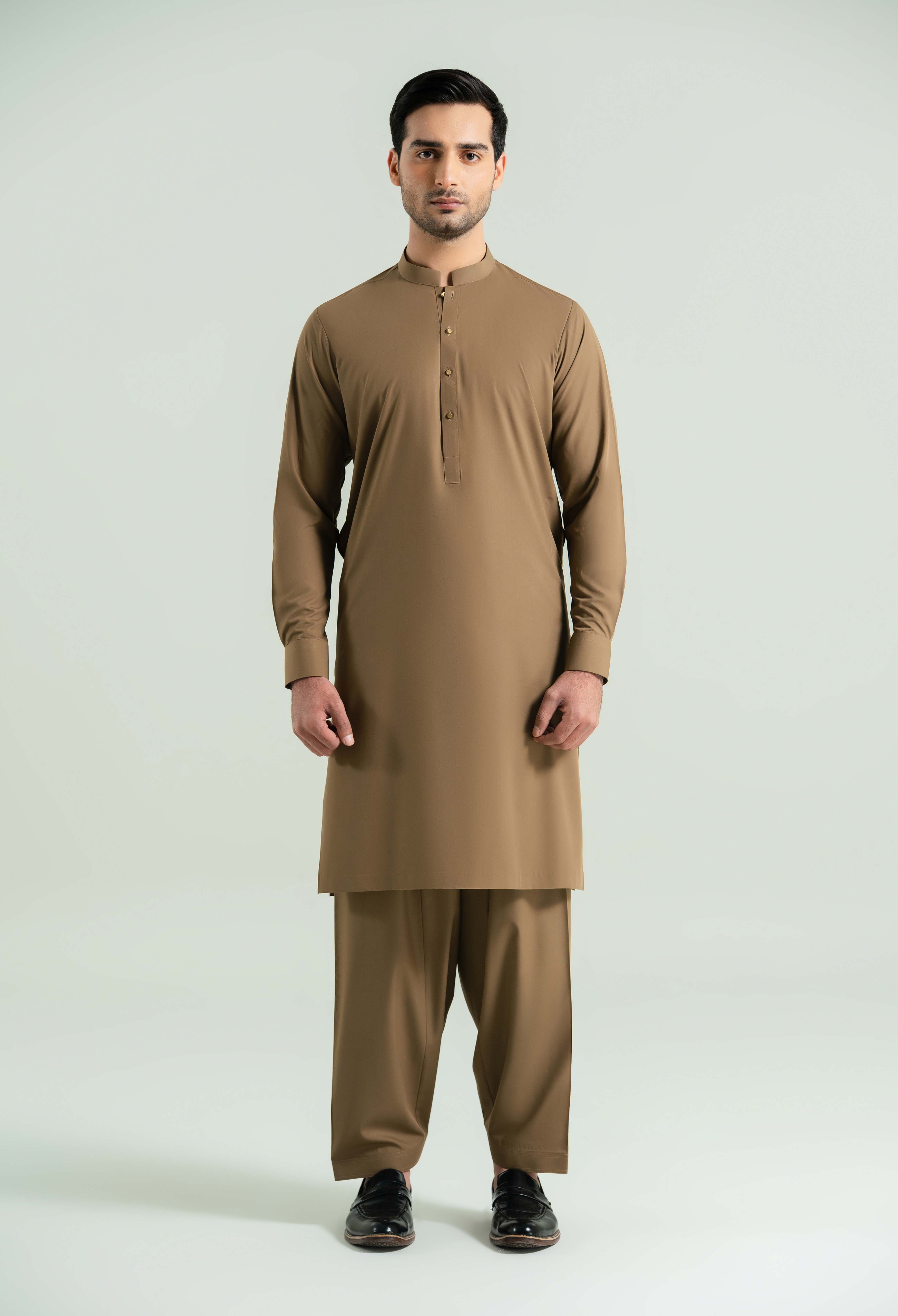 Camal Brown Detailing Kameez Shalwar - Image 6