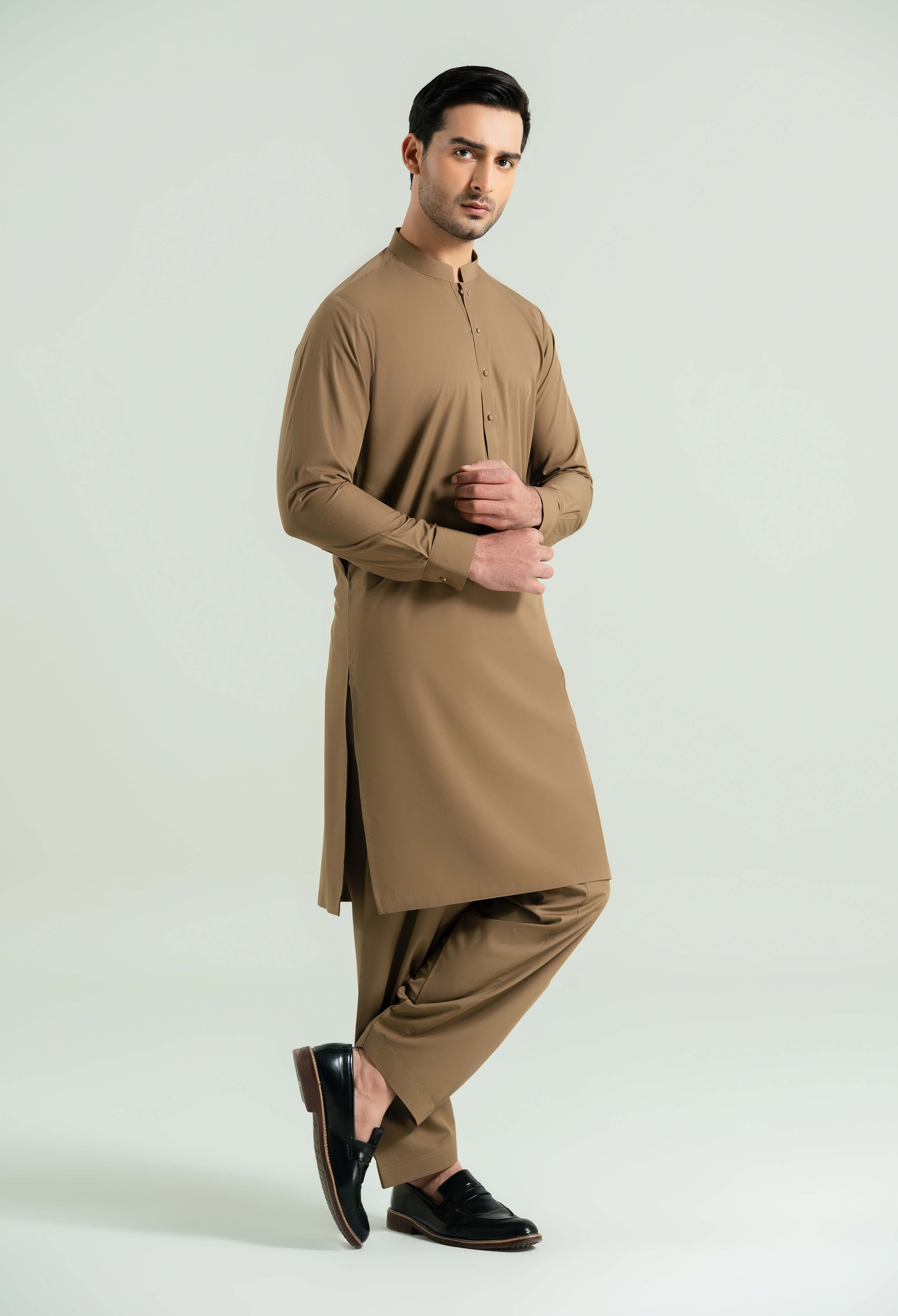 Camal Brown Detailing Kameez Shalwar - Image 8