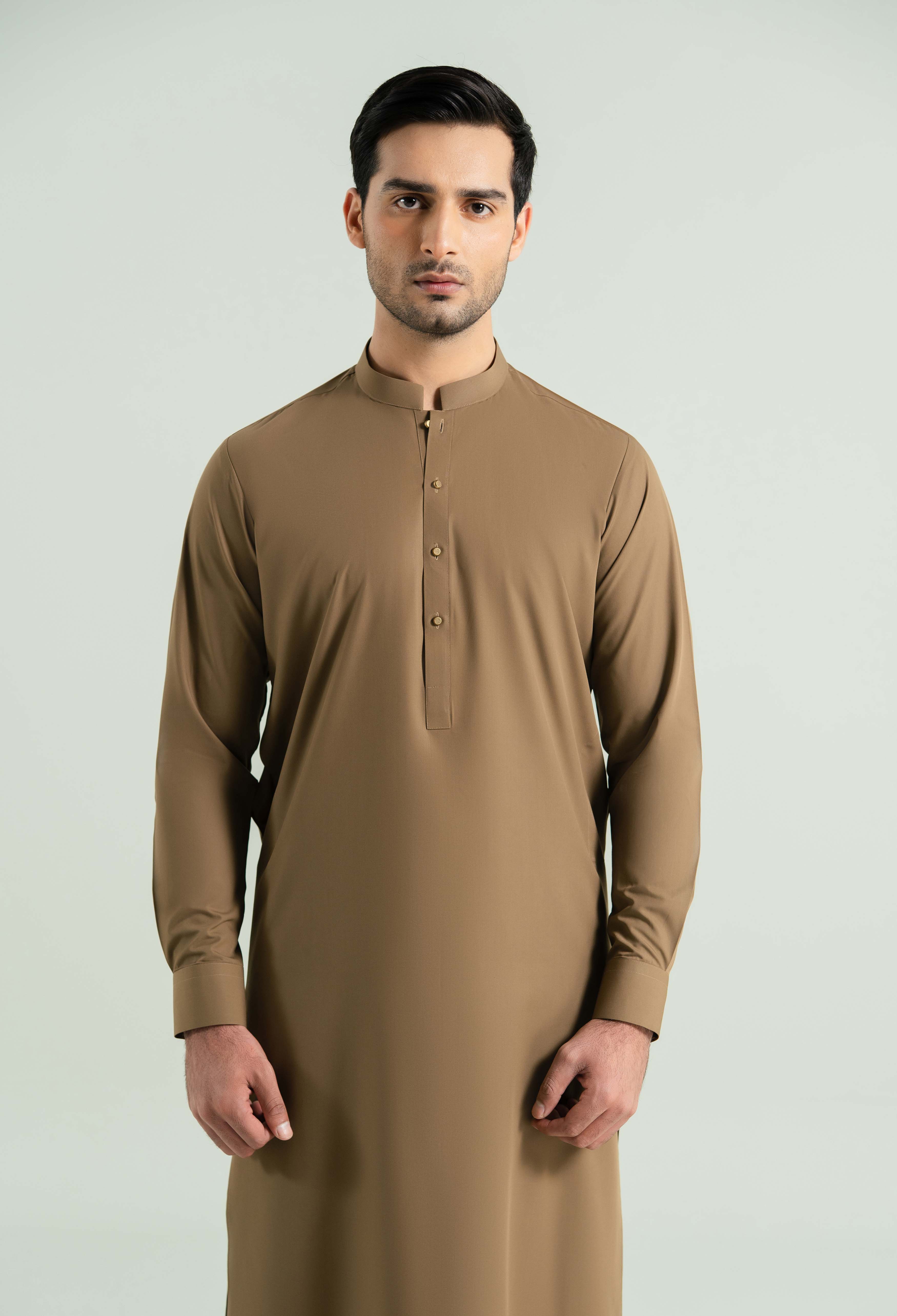 Camal Brown Detailing Kameez Shalwar - Image 9