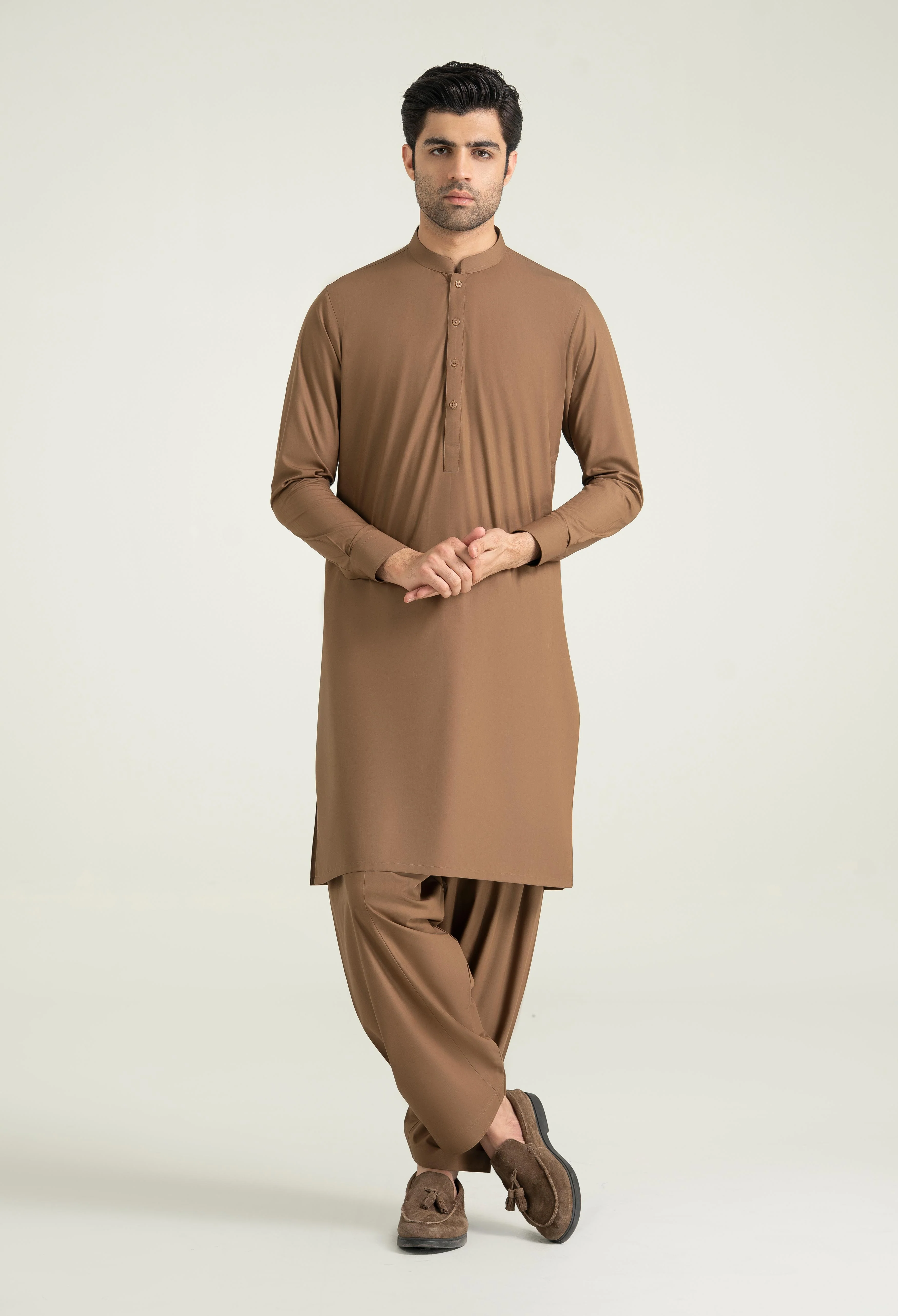 Camel Brown Blended Kameez Shalwar - Image 4