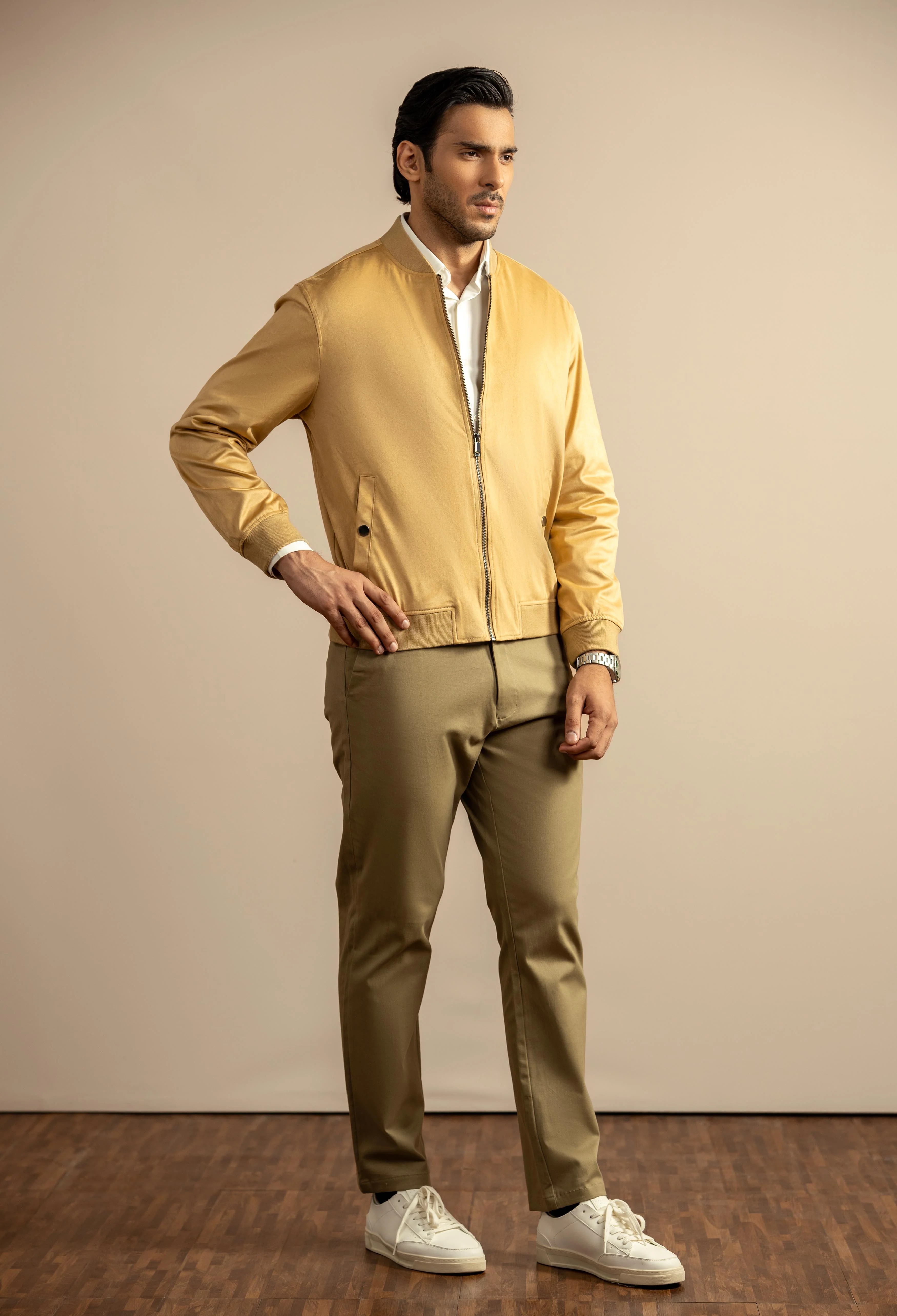 Camel Brown Suede Bomber Jacket - Image 3