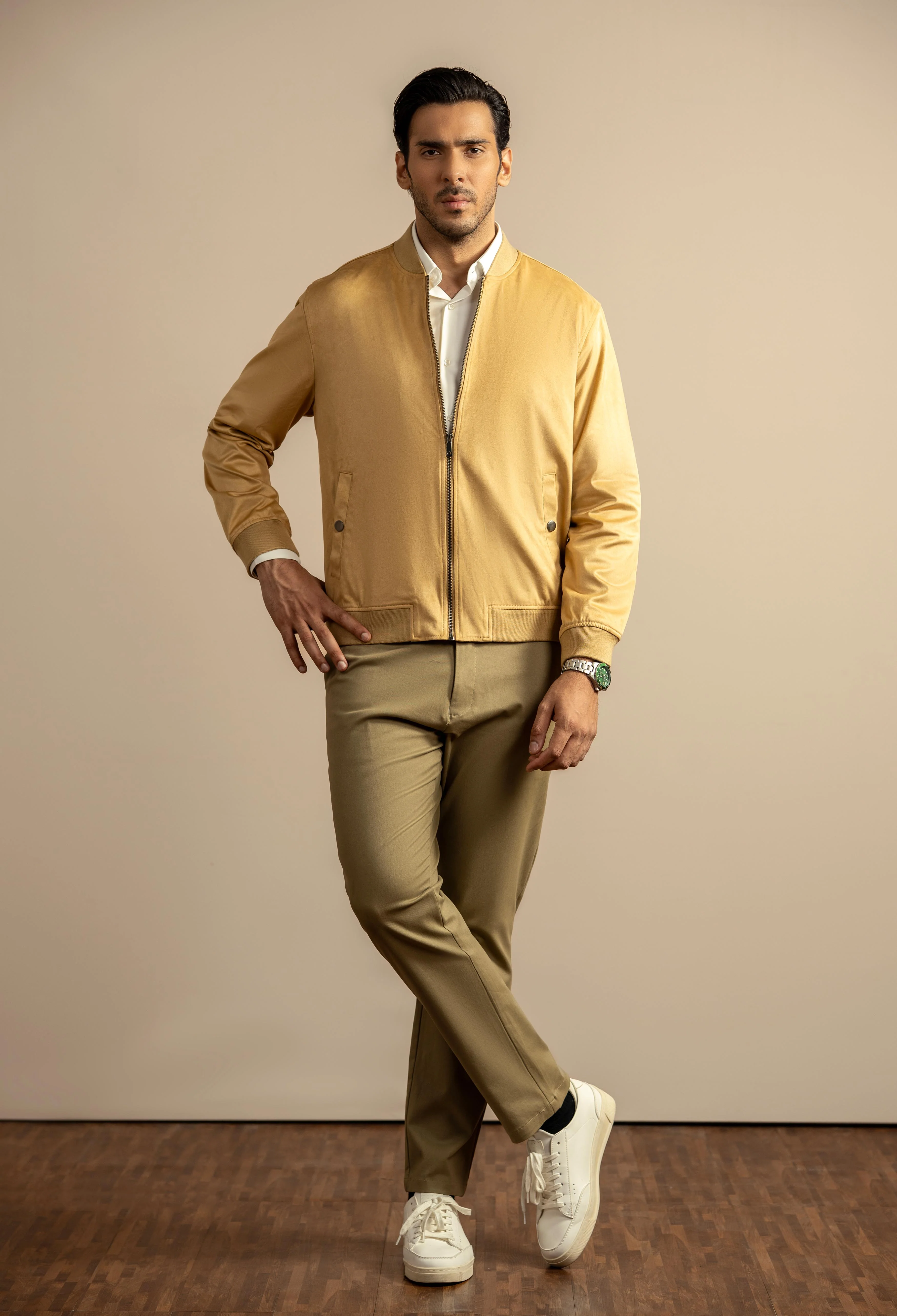 Camel Brown Suede Bomber Jacket - Image 6