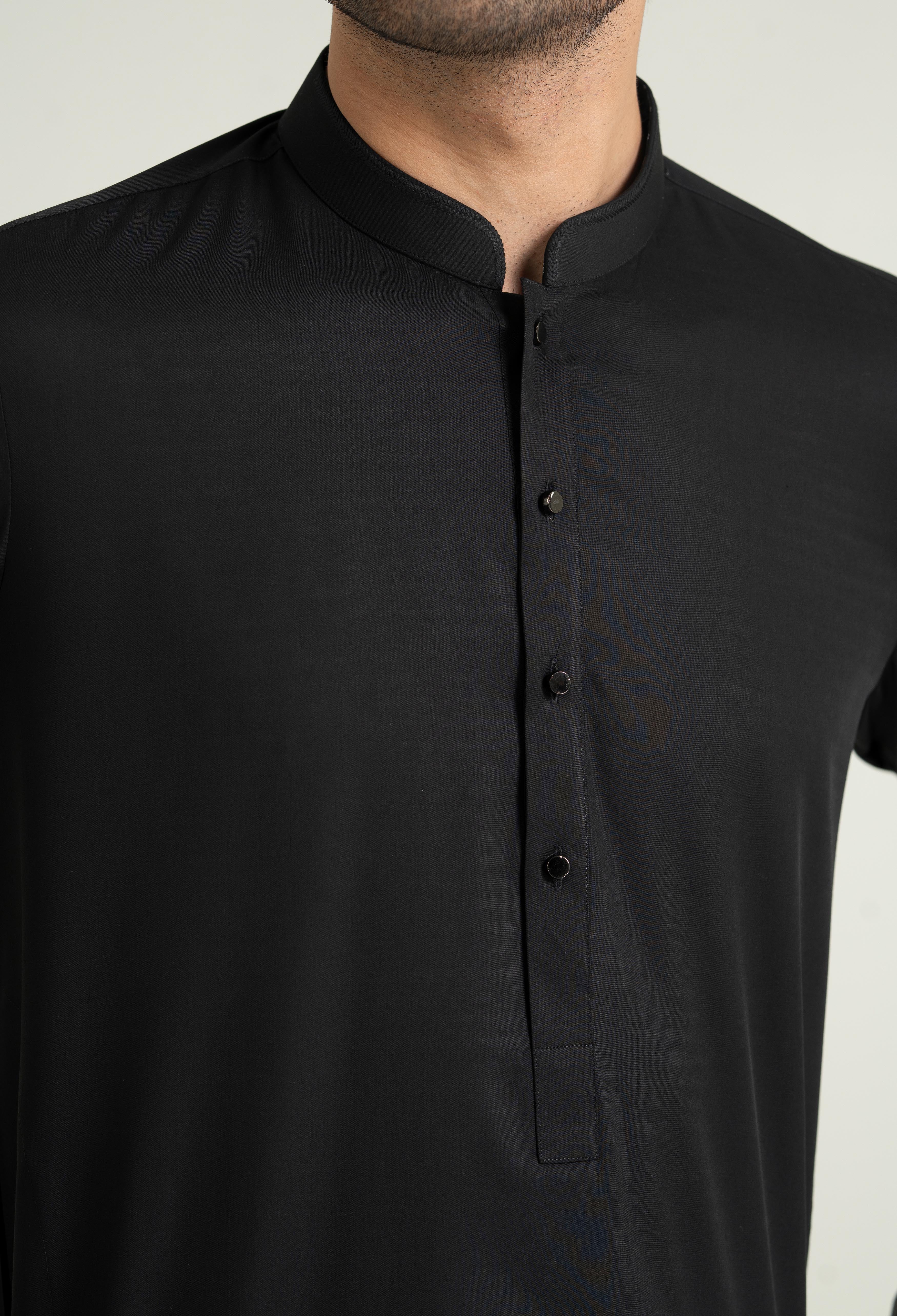 Carbon Black Blended Kameez Shalwar - Image 2