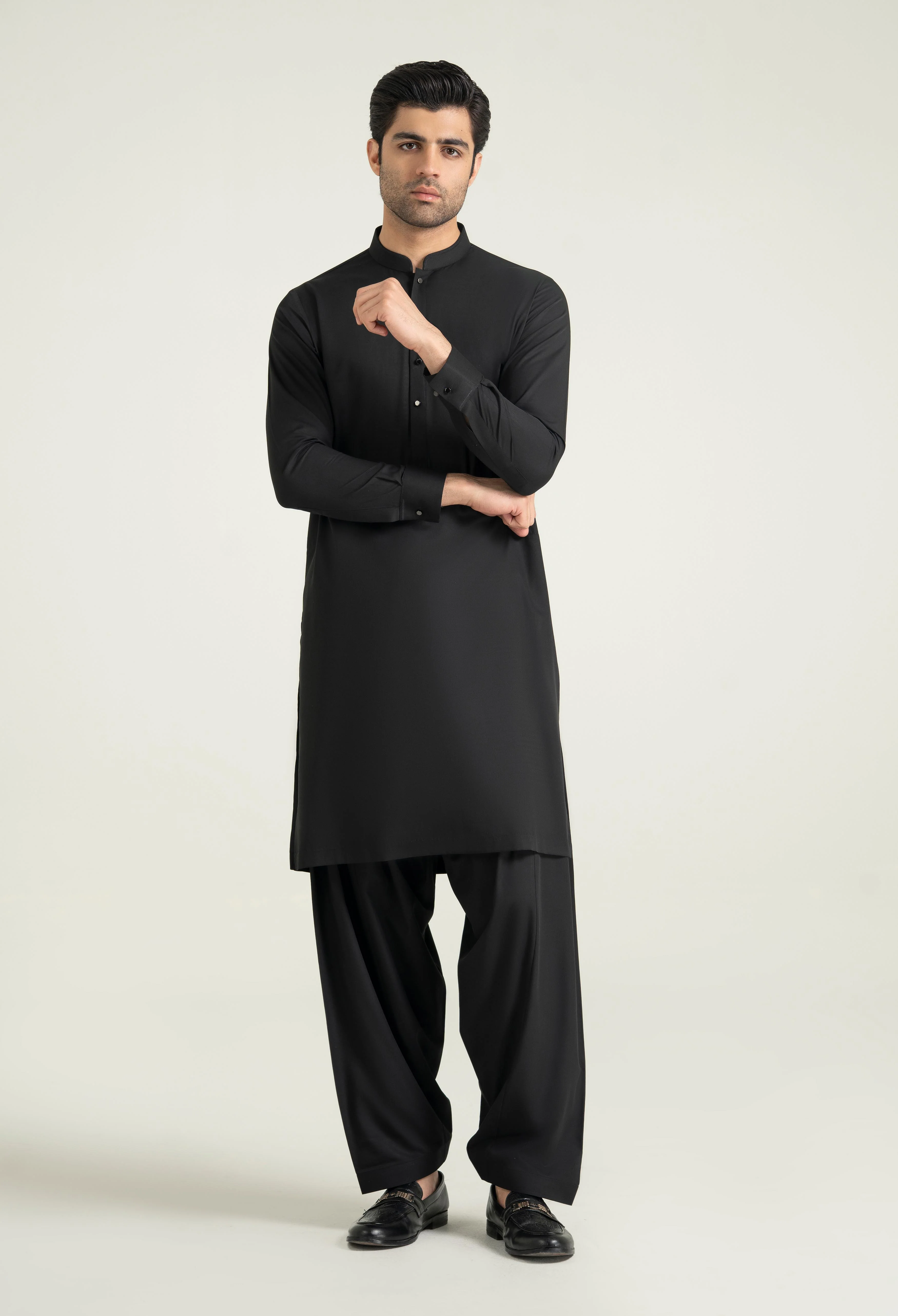Carbon Black Blended Kameez Shalwar - Image 3