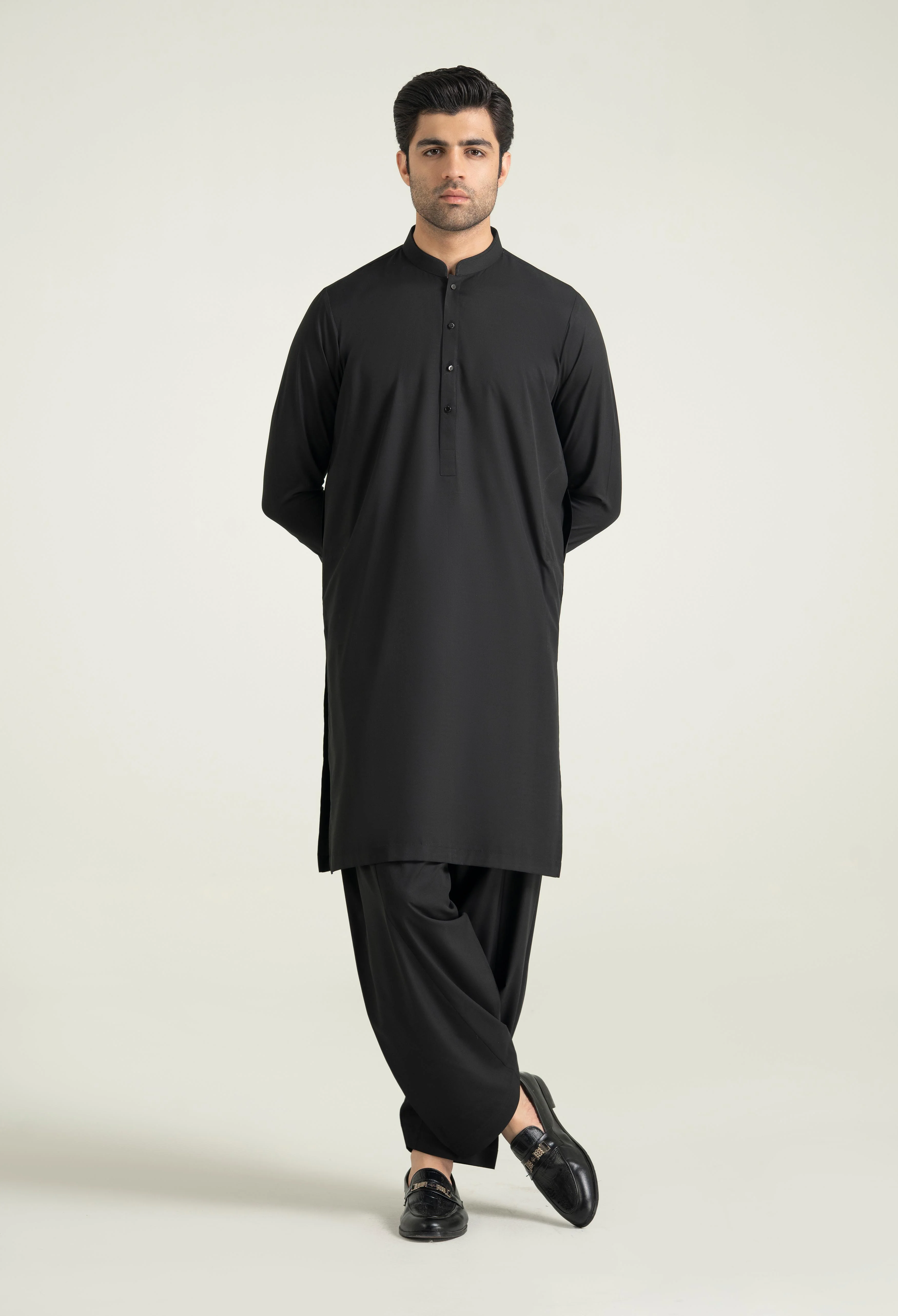 Carbon Black Blended Kameez Shalwar - Image 4