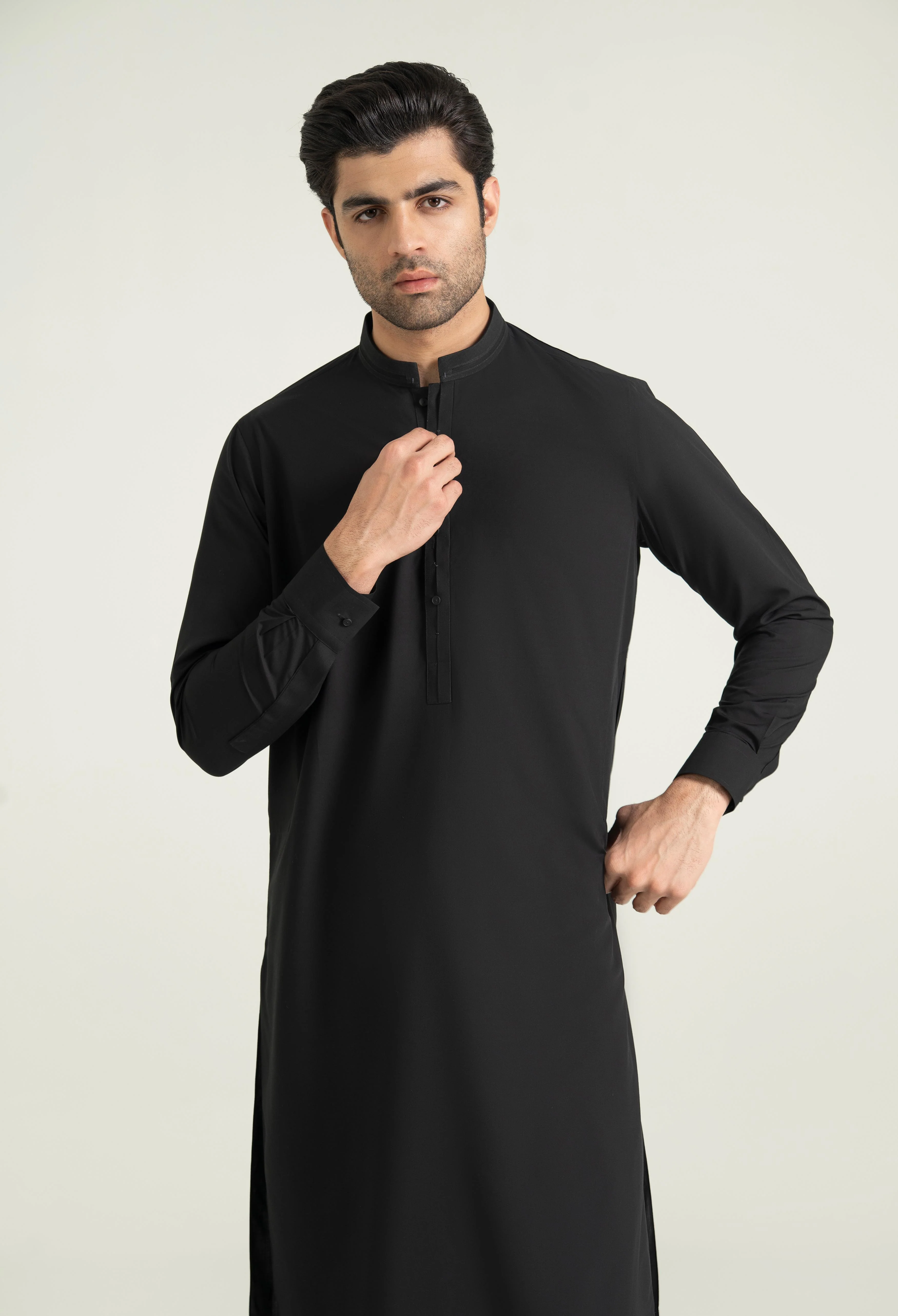 Carbon Black Blended Kameez Shalwar - Image 3