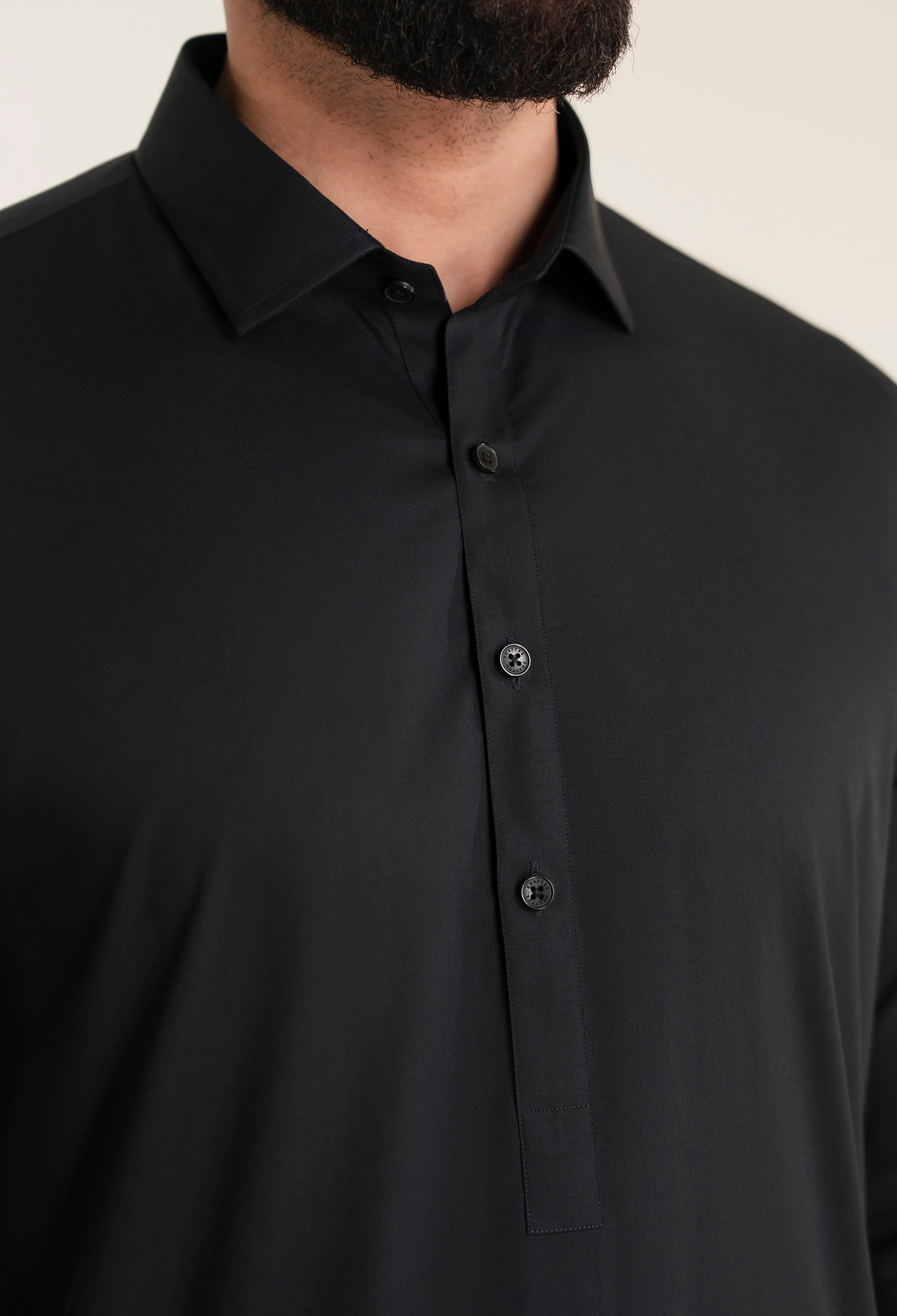 Carbon Black Cotton Kameez Shalwar - Image 3