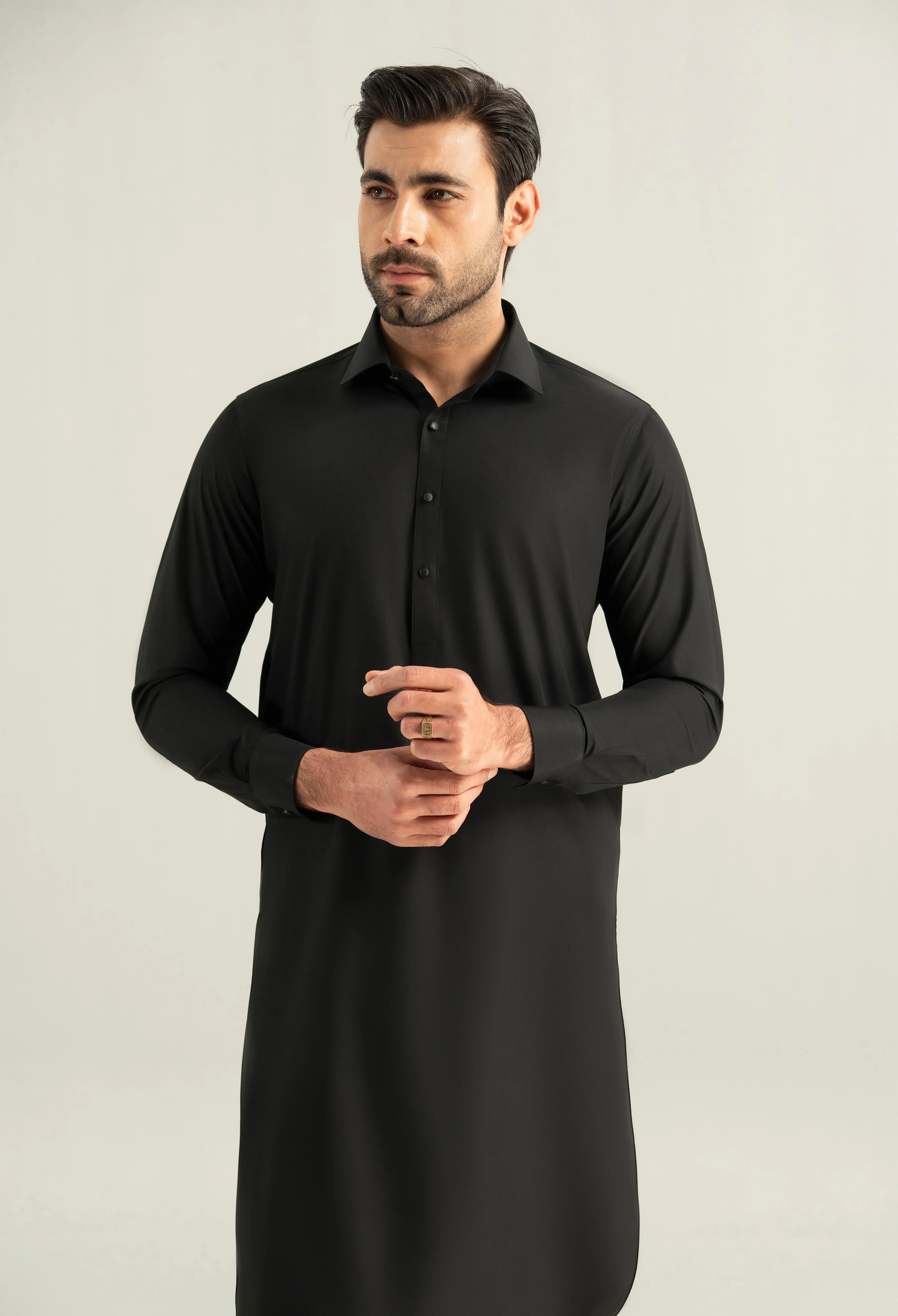 Carbon Black Detailing Kameez Shalwar - Image 2