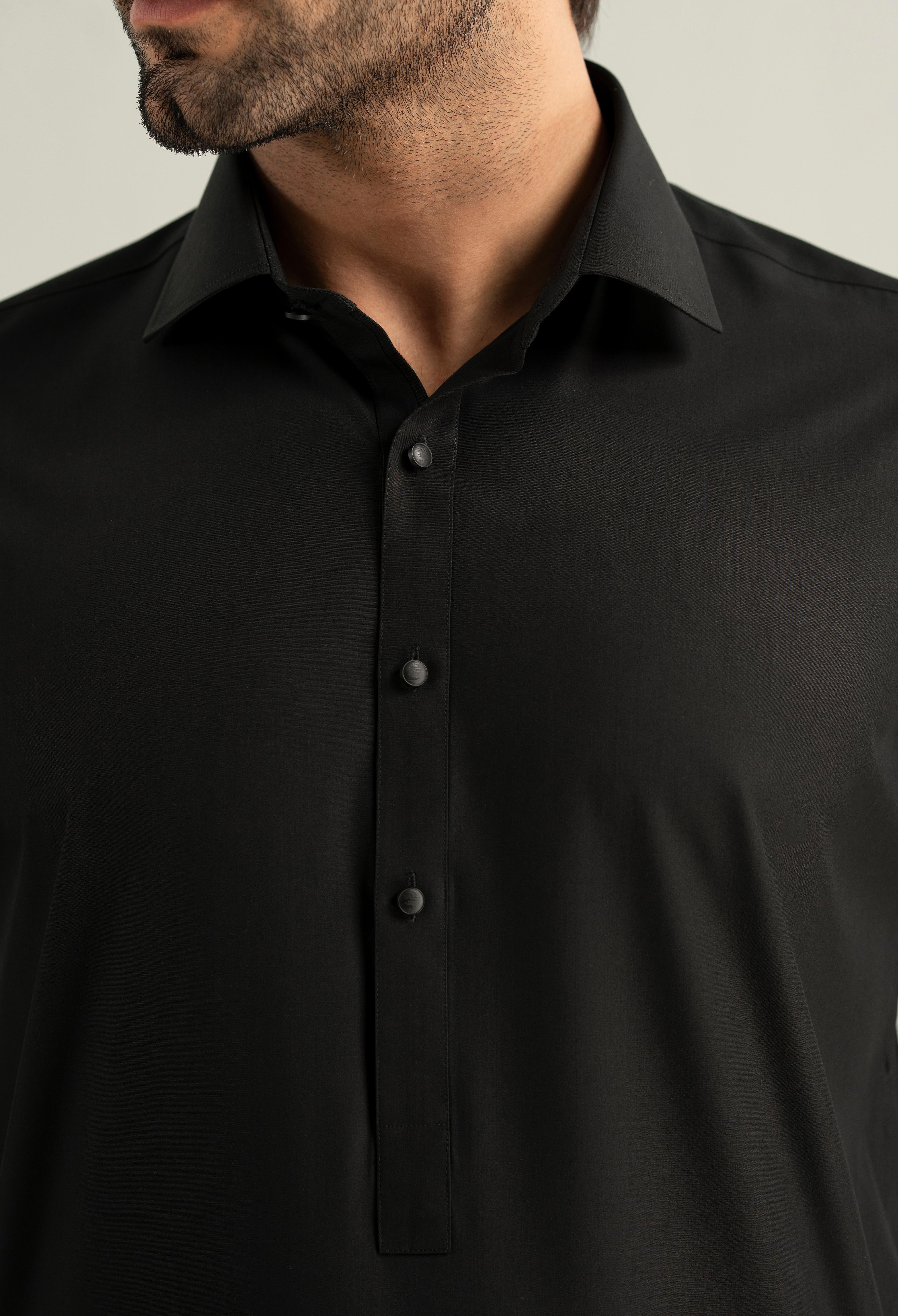 Carbon Black Detailing Kameez Shalwar - Image 3