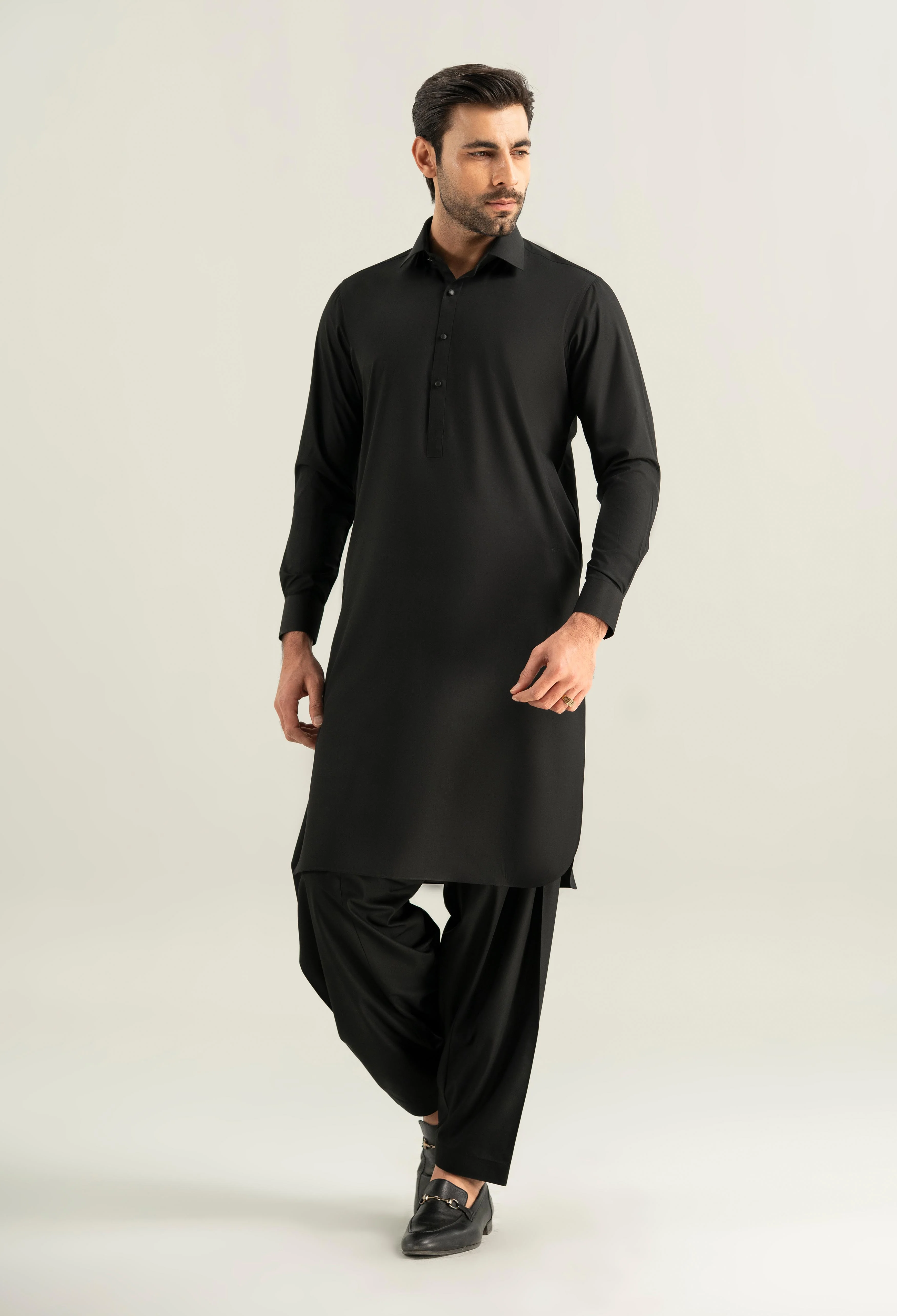Carbon Black Detailing Kameez Shalwar - Image 5