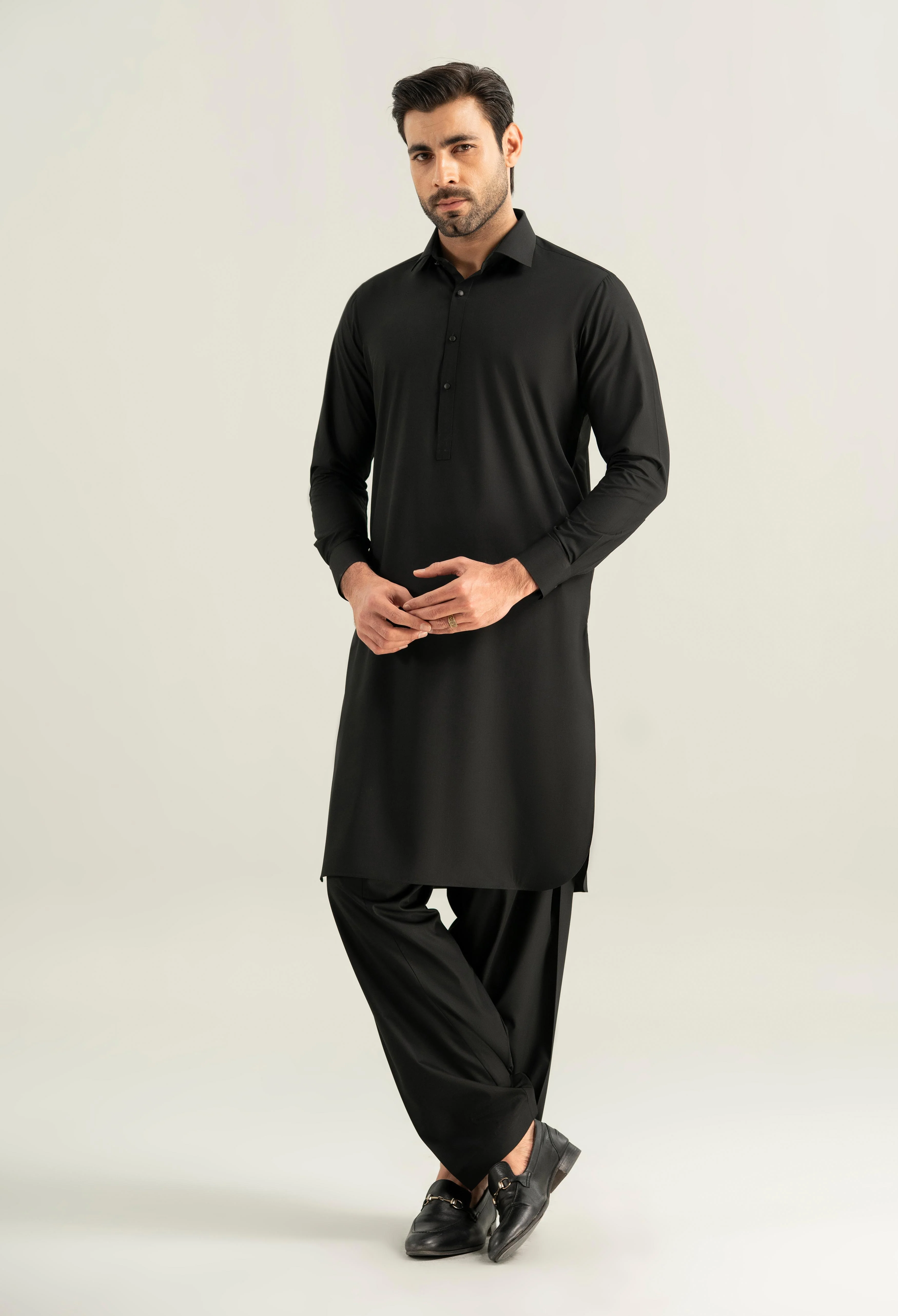Carbon Black Detailing Kameez Shalwar - Image 6