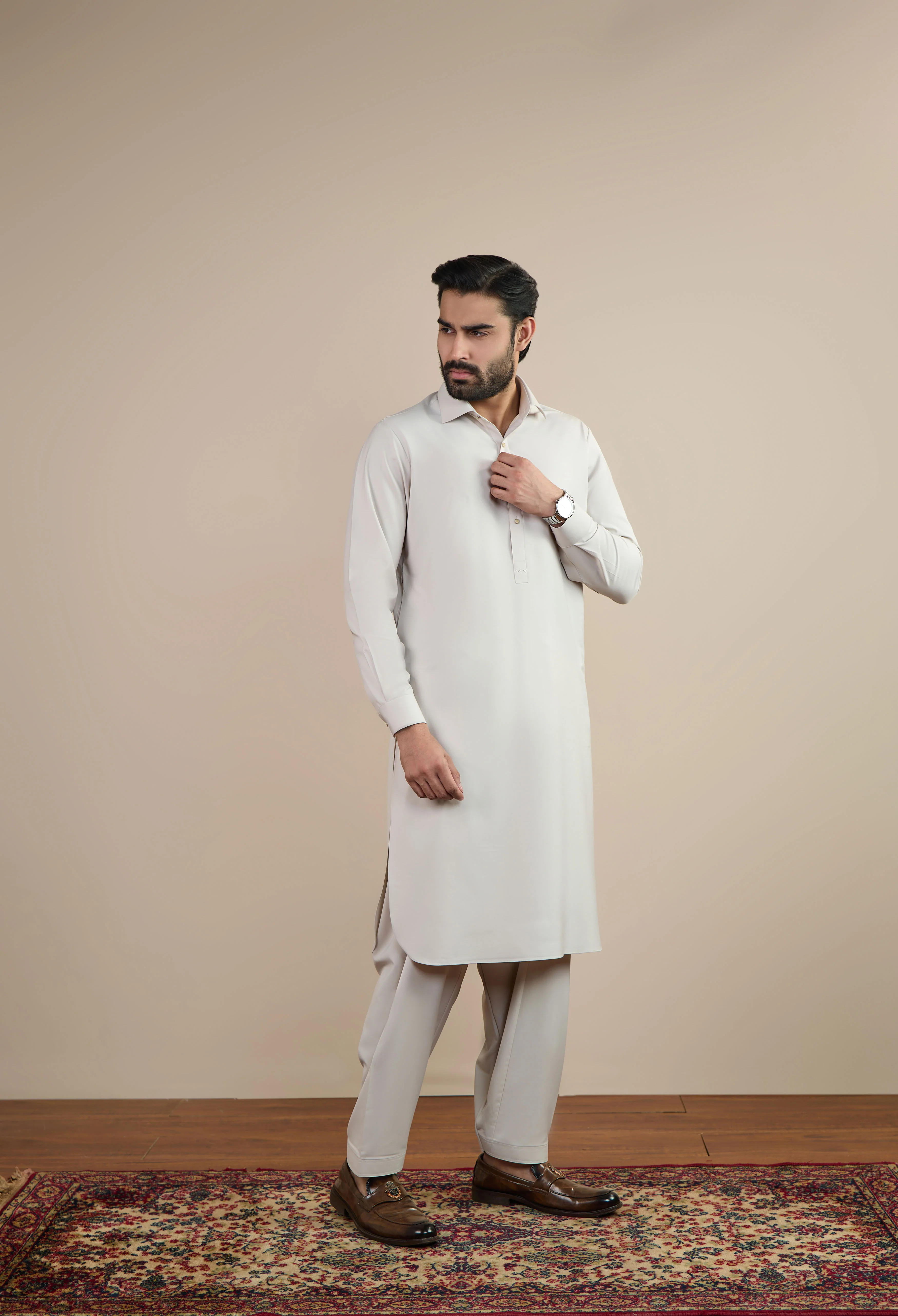Ceramic Beige Blended Kameez Shalwar - Image 2