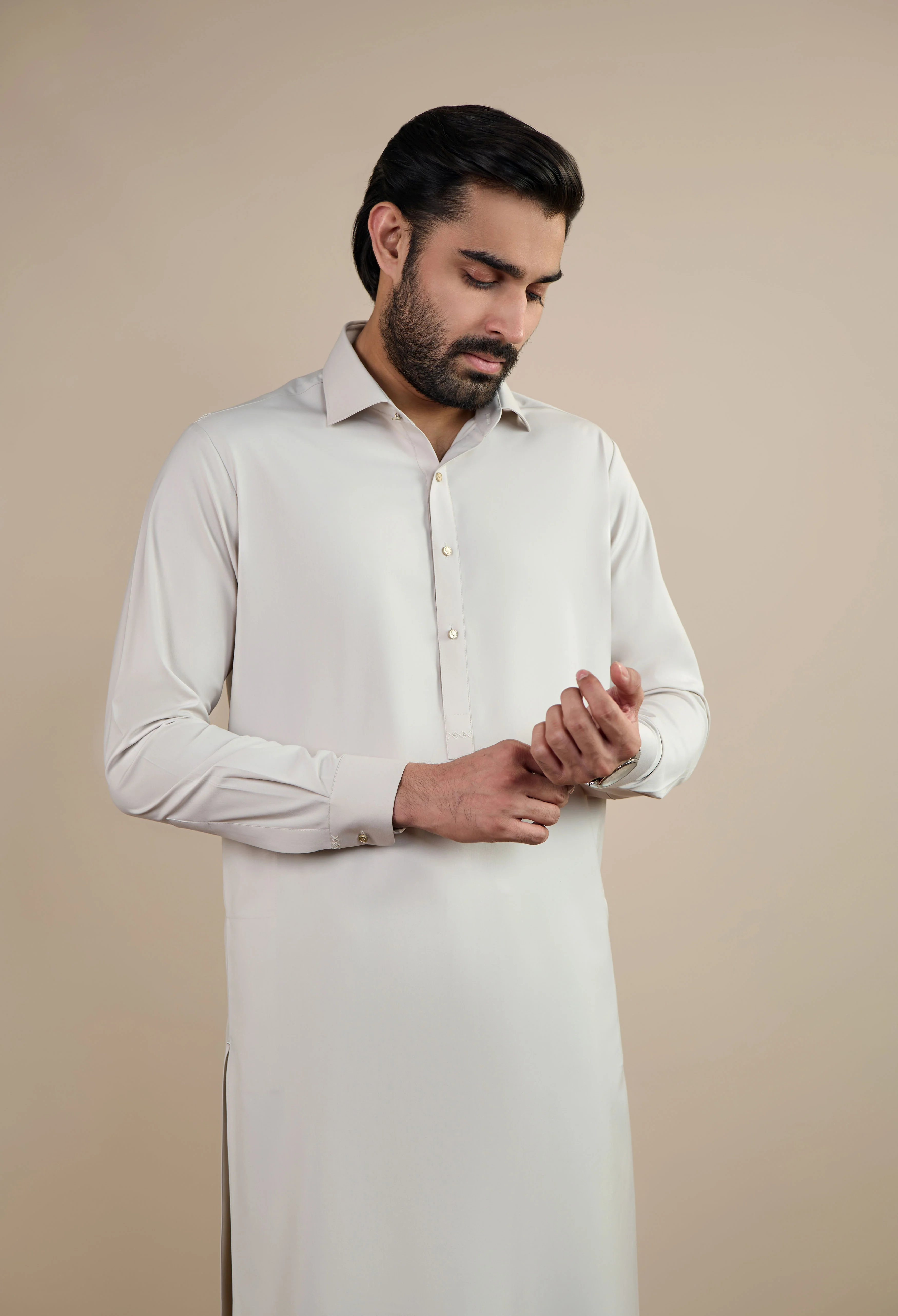 Ceramic Beige Blended Kameez Shalwar - Image 5