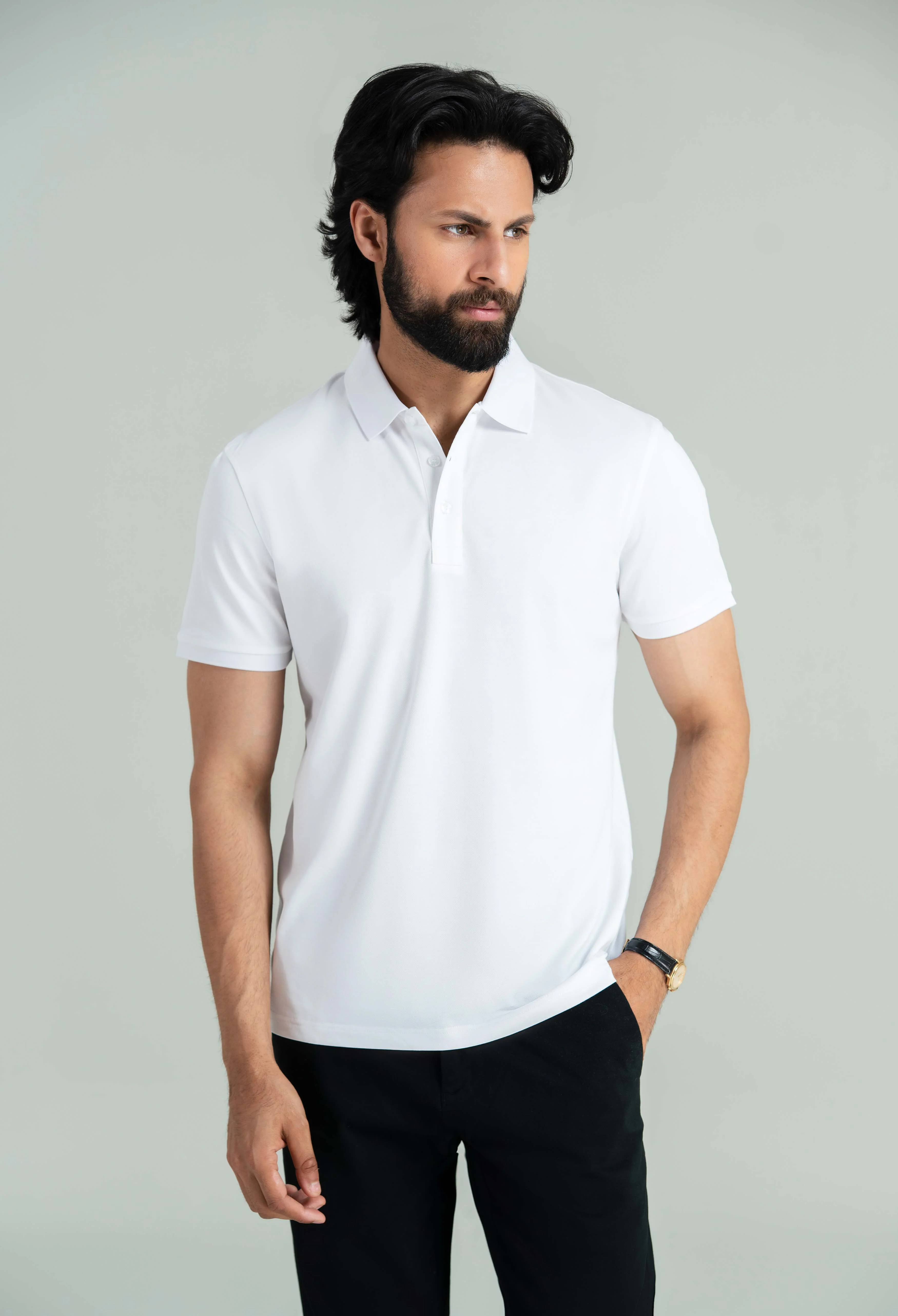 Chalk White Basic Polo - Image 3