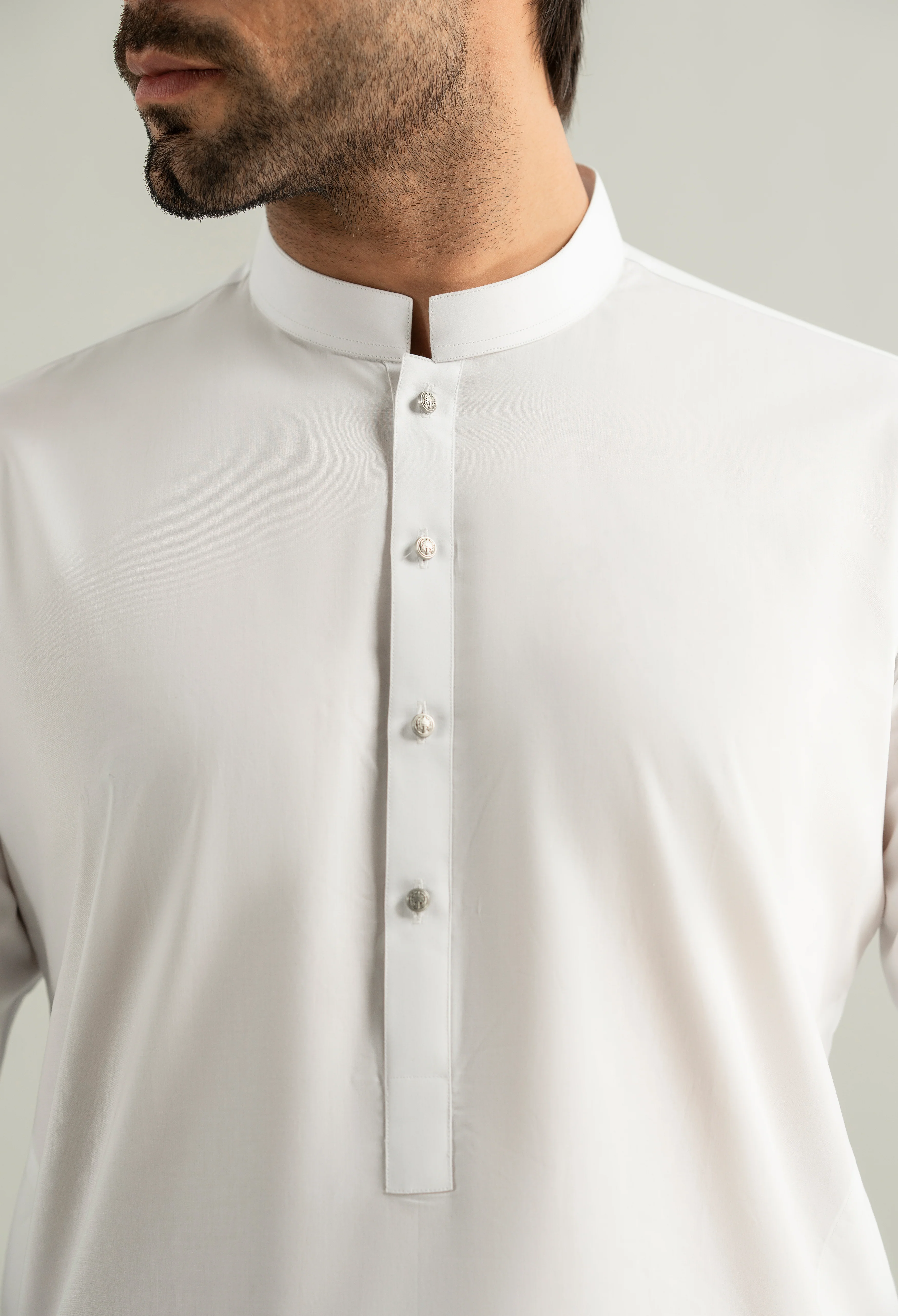 Chalk White Cotton Kameez Shalwar - Image 2