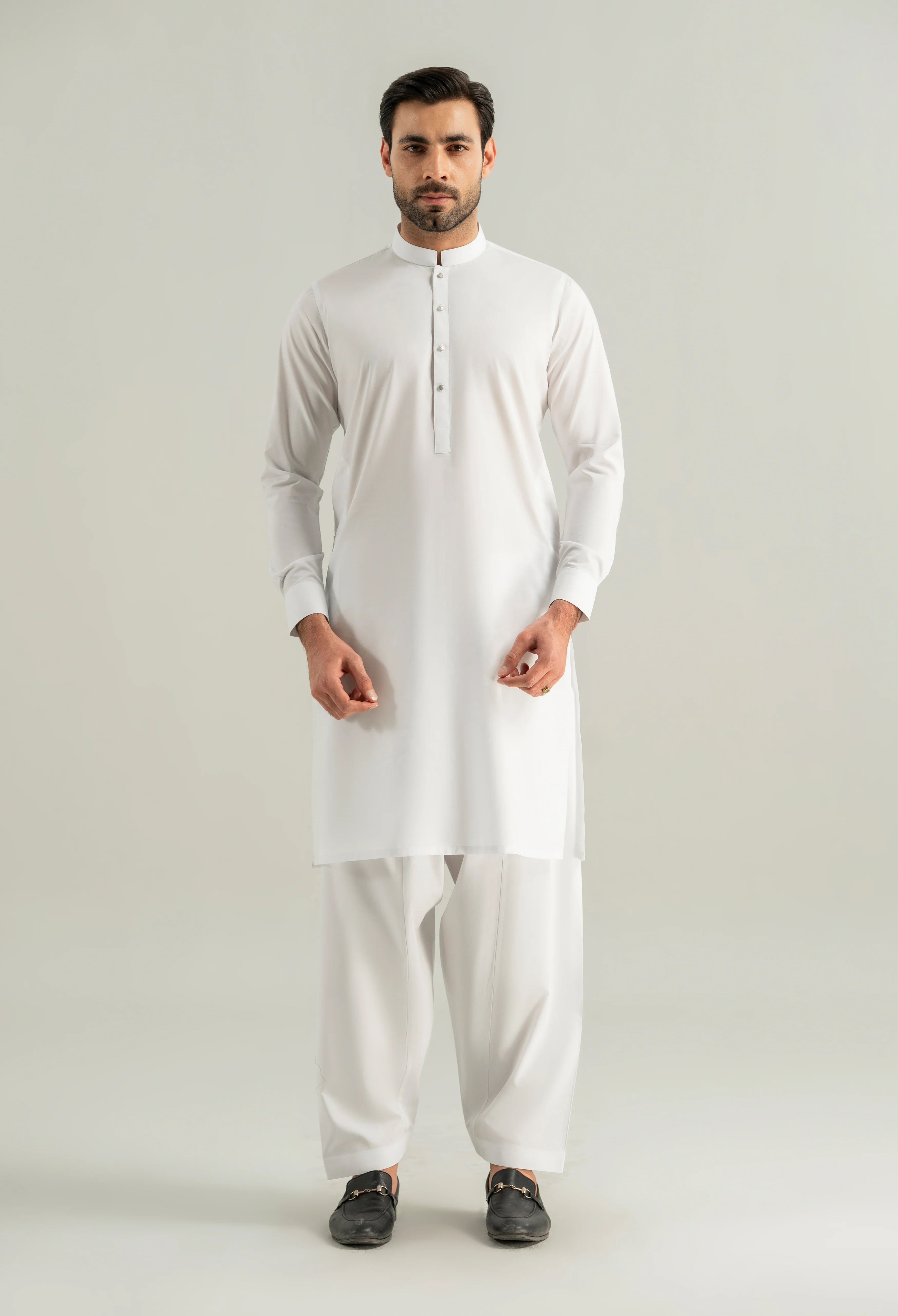 Chalk White Cotton Kameez Shalwar - Image 4