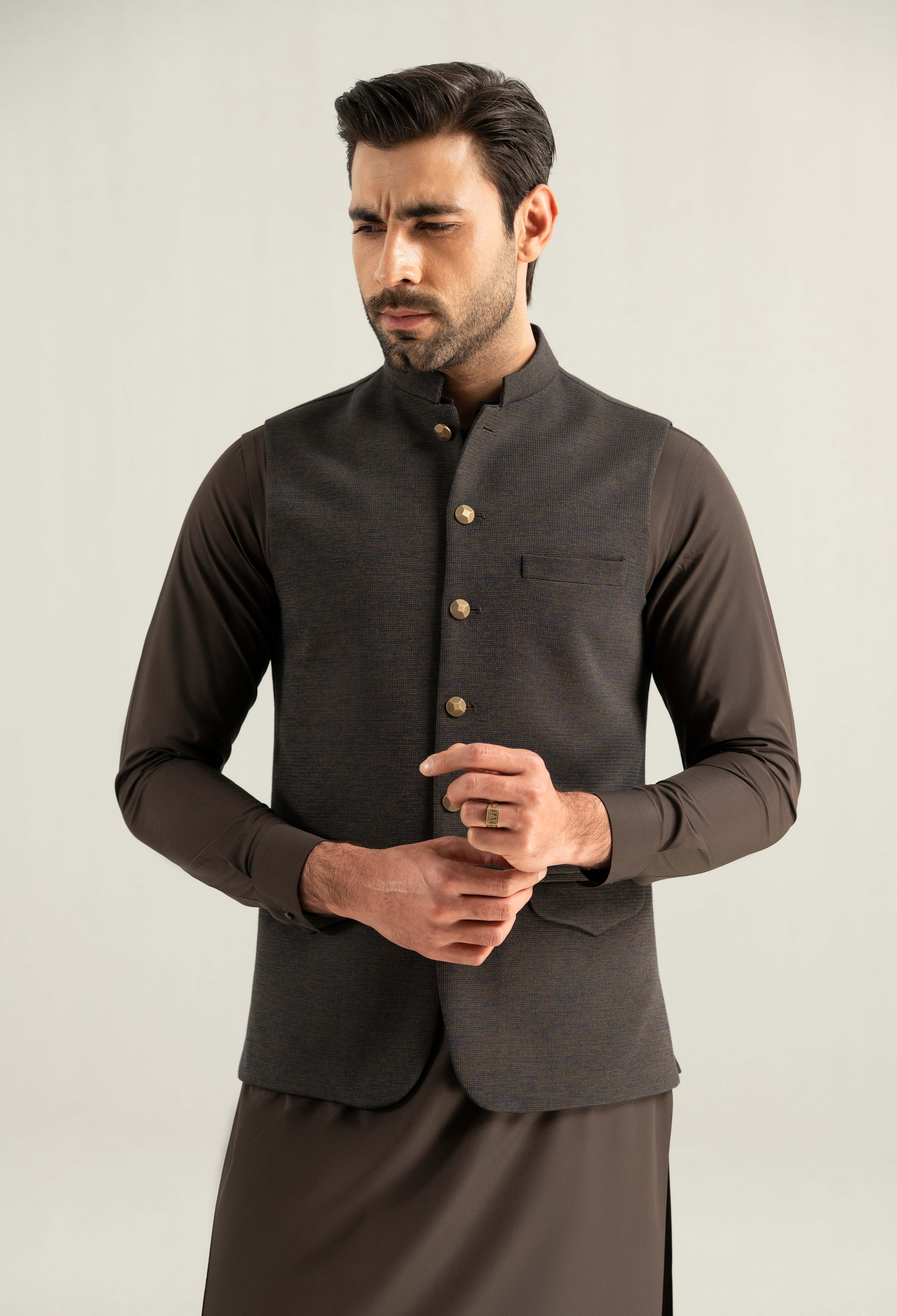 Chameleon Blue Waffle Knit Waistcoat - Image 4