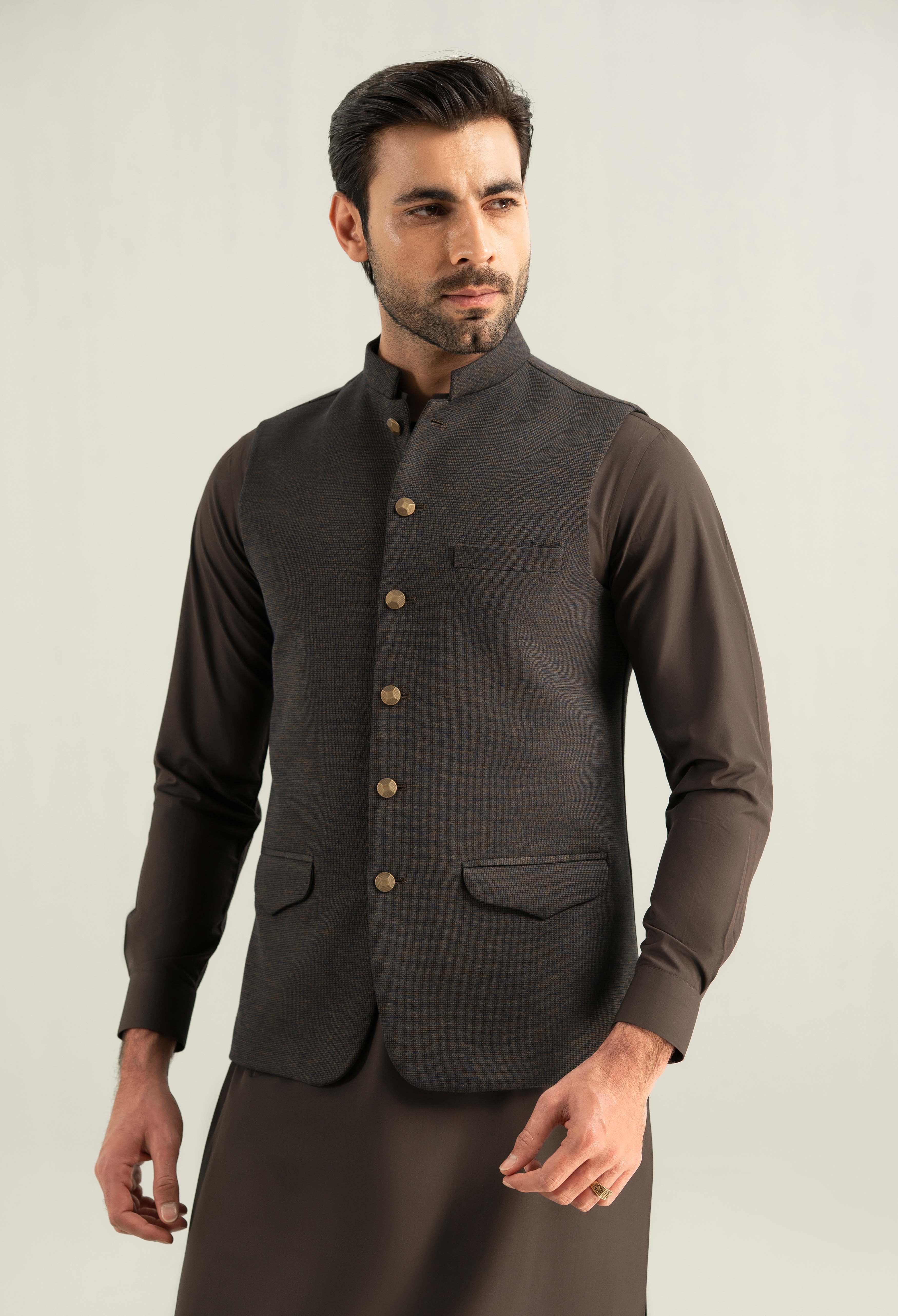 Chameleon Blue Waffle Knit Waistcoat - Image 6