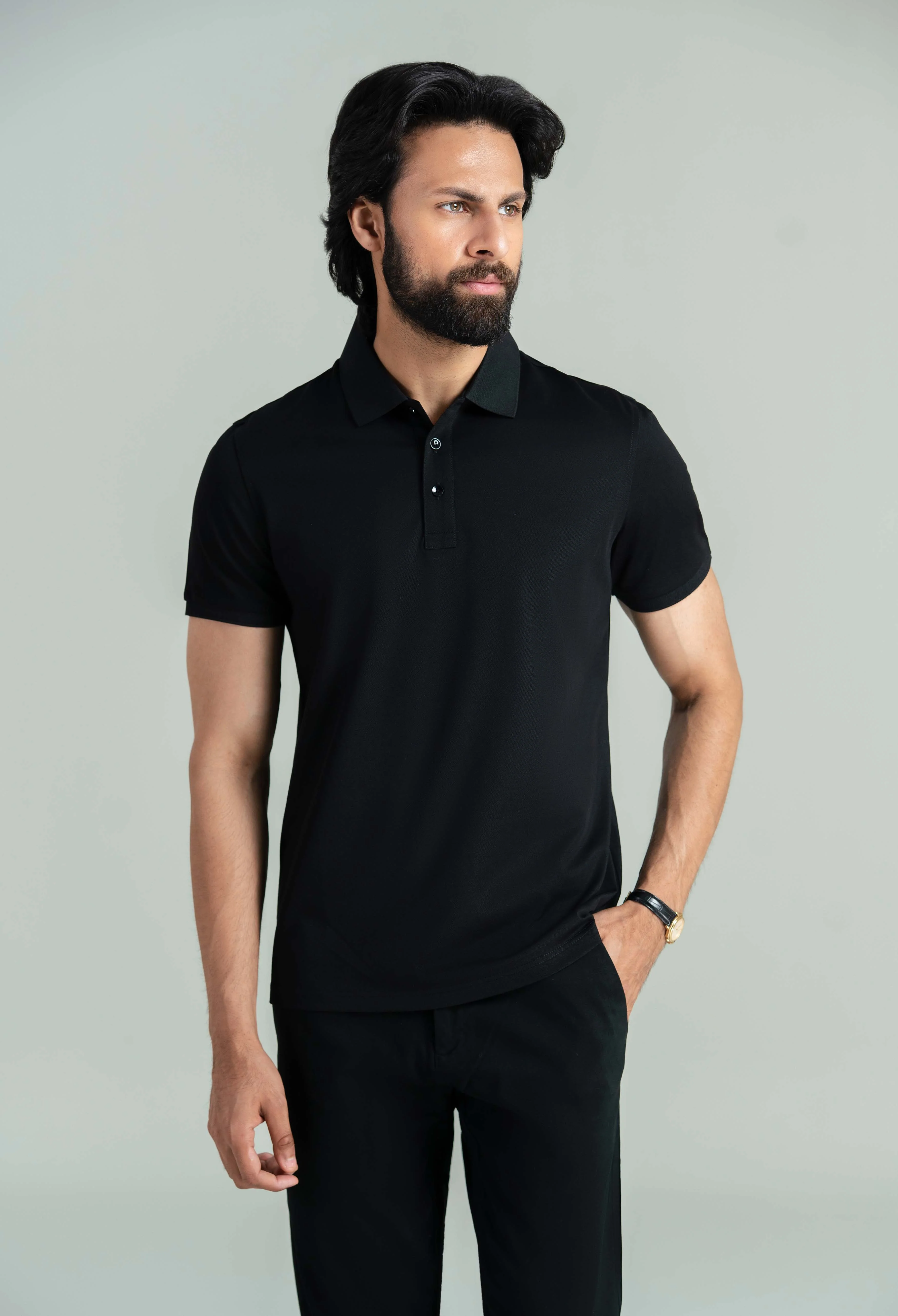 Charcoal Black Basic Polo - Image 6