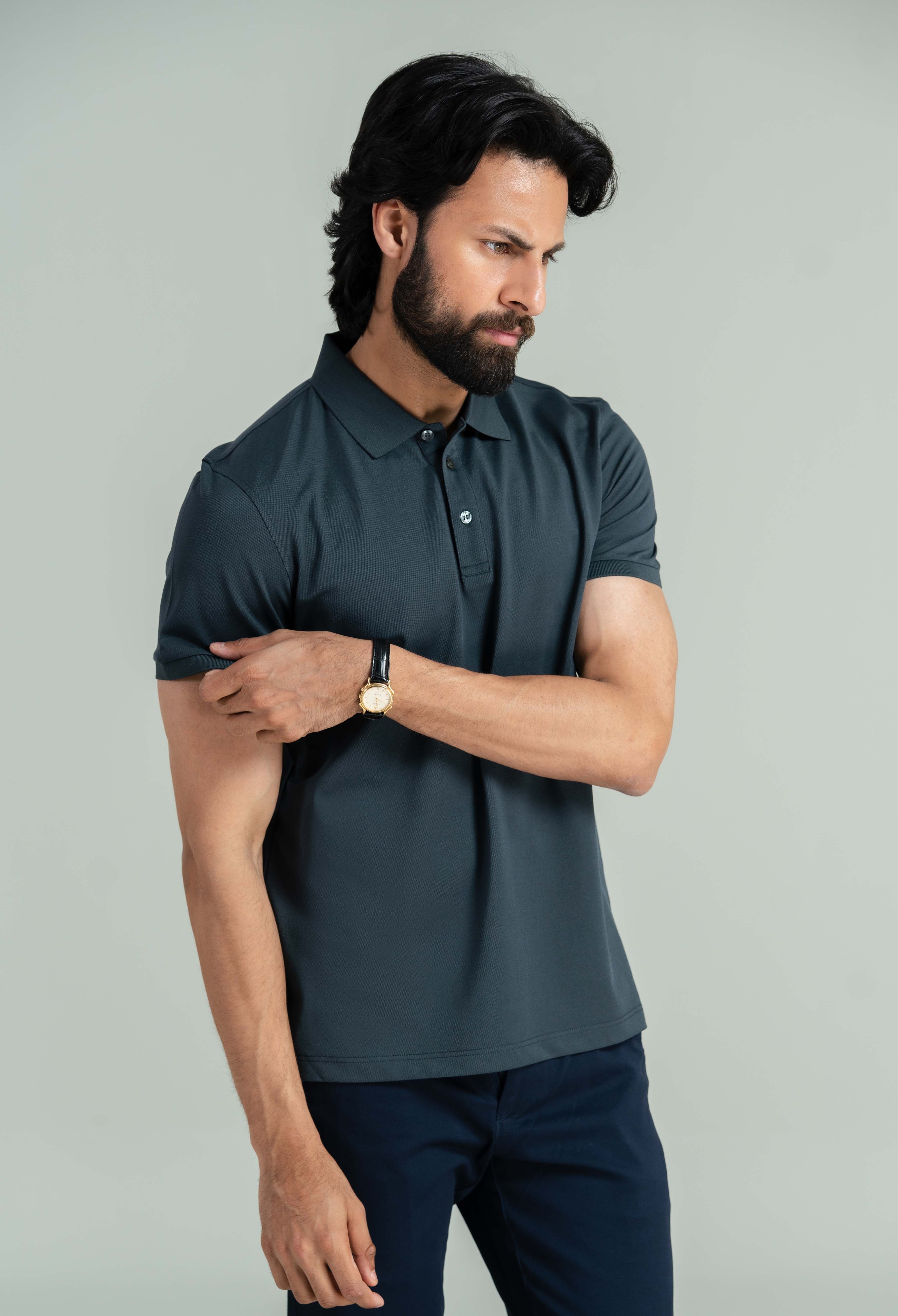 Charcoal Grey Basic Polo - Image 3