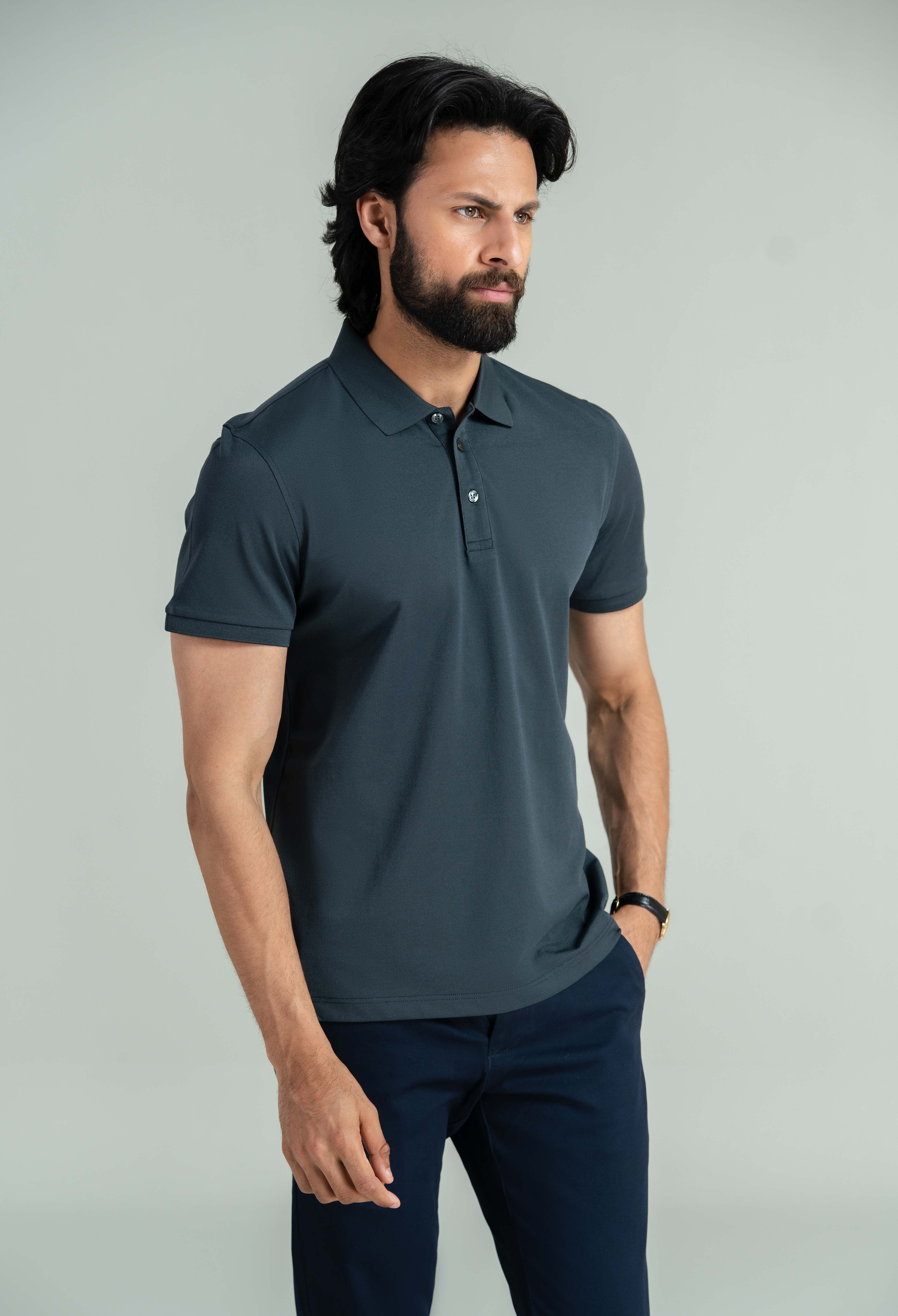 Charcoal Grey Basic Polo - Image 7