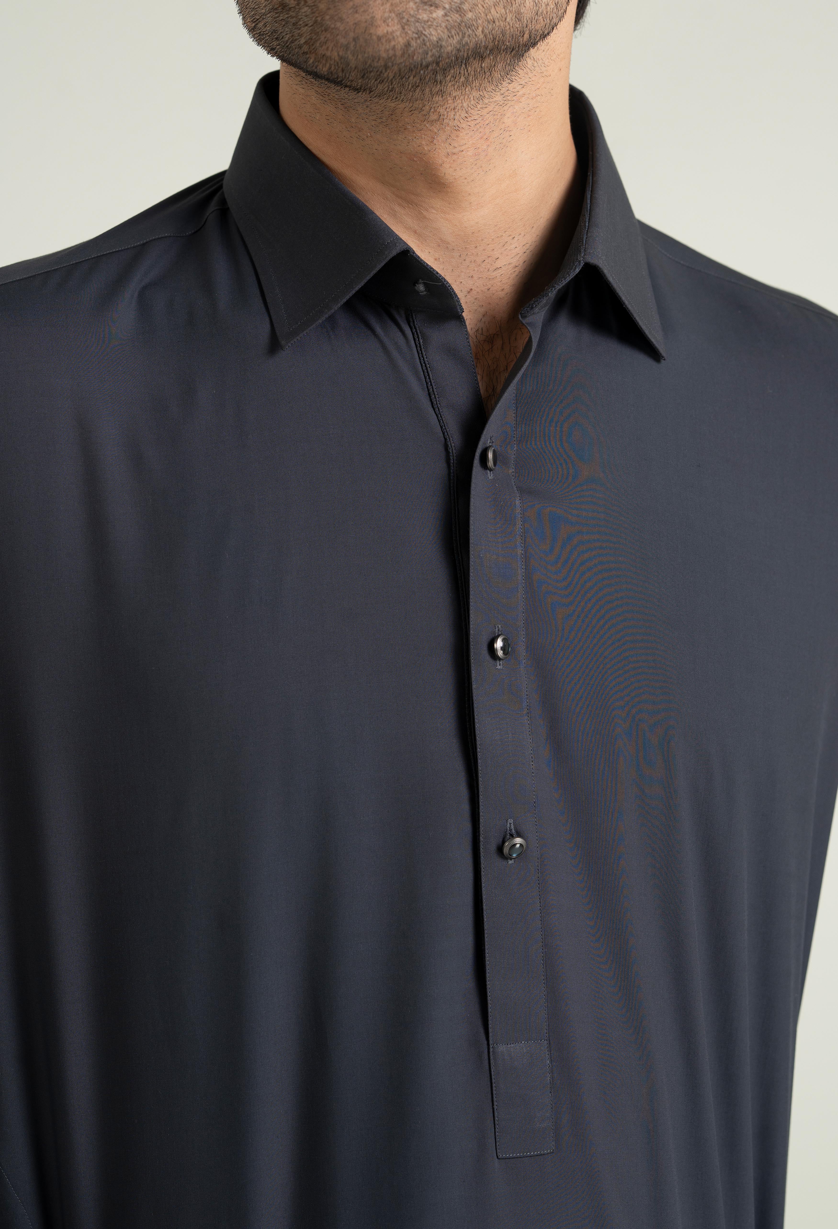 Charcoal Grey Blended Kameez Shalwar - Image 2