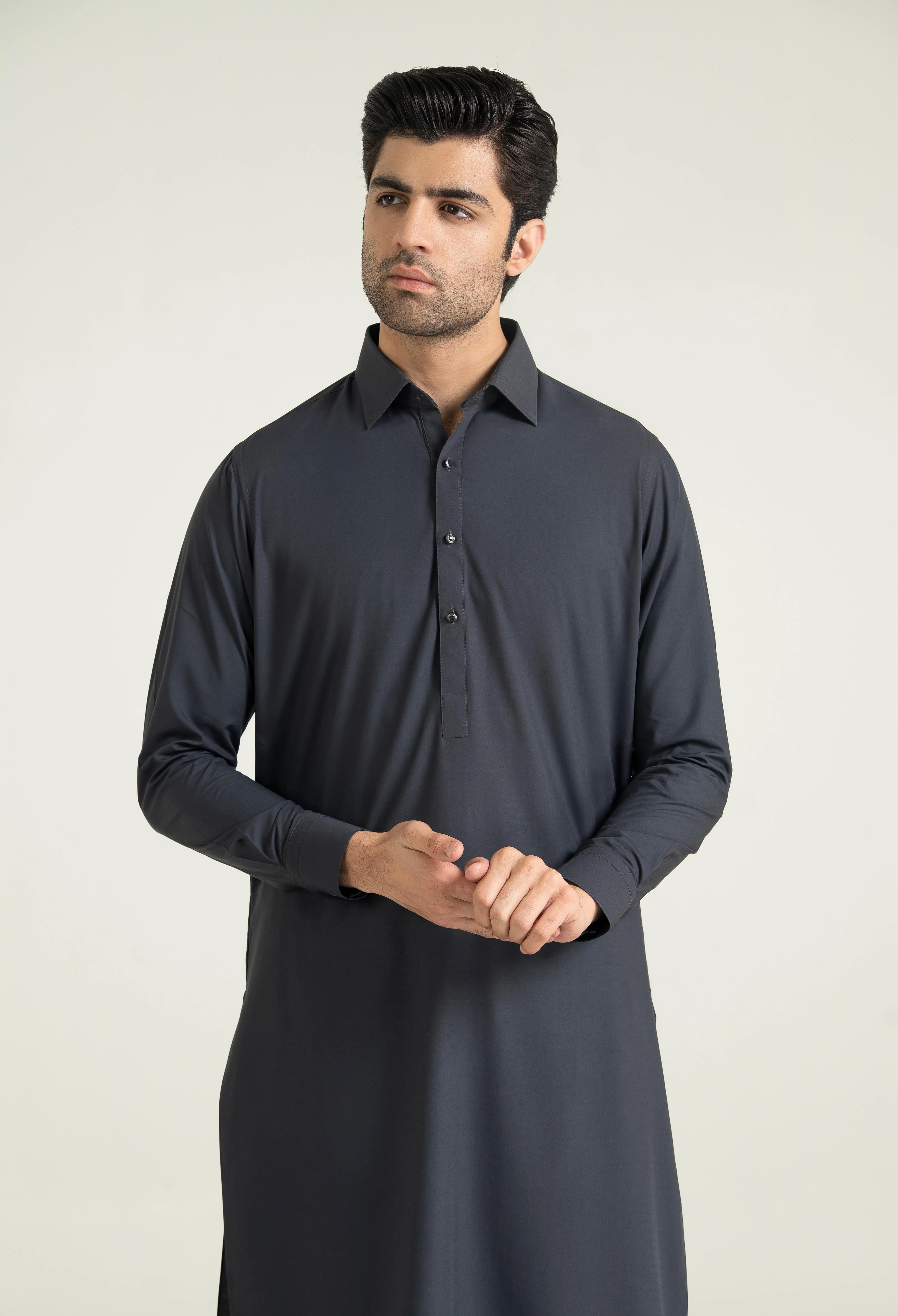 Charcoal Grey Blended Kameez Shalwar - Image 3