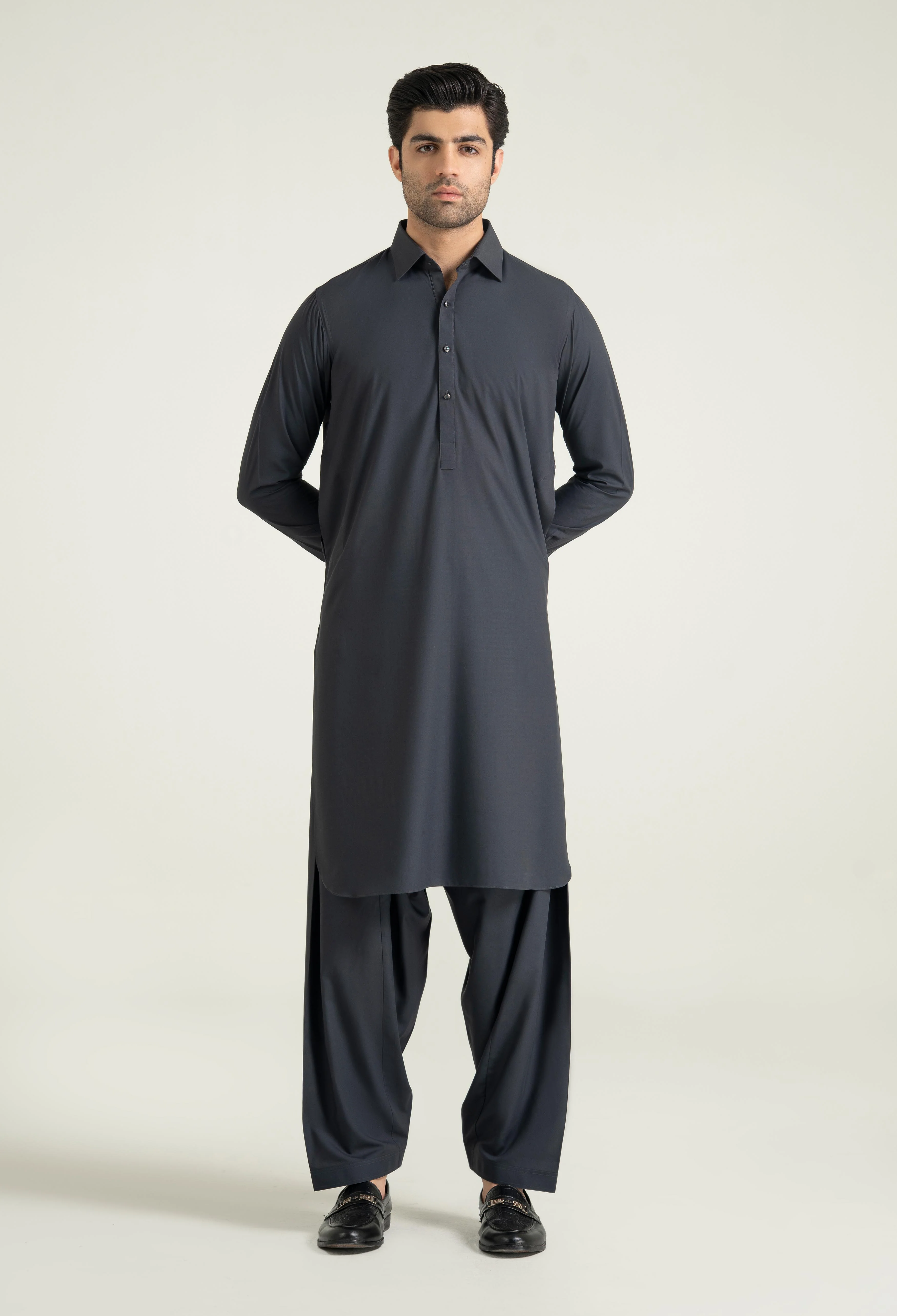 Charcoal Grey Blended Kameez Shalwar - Image 4