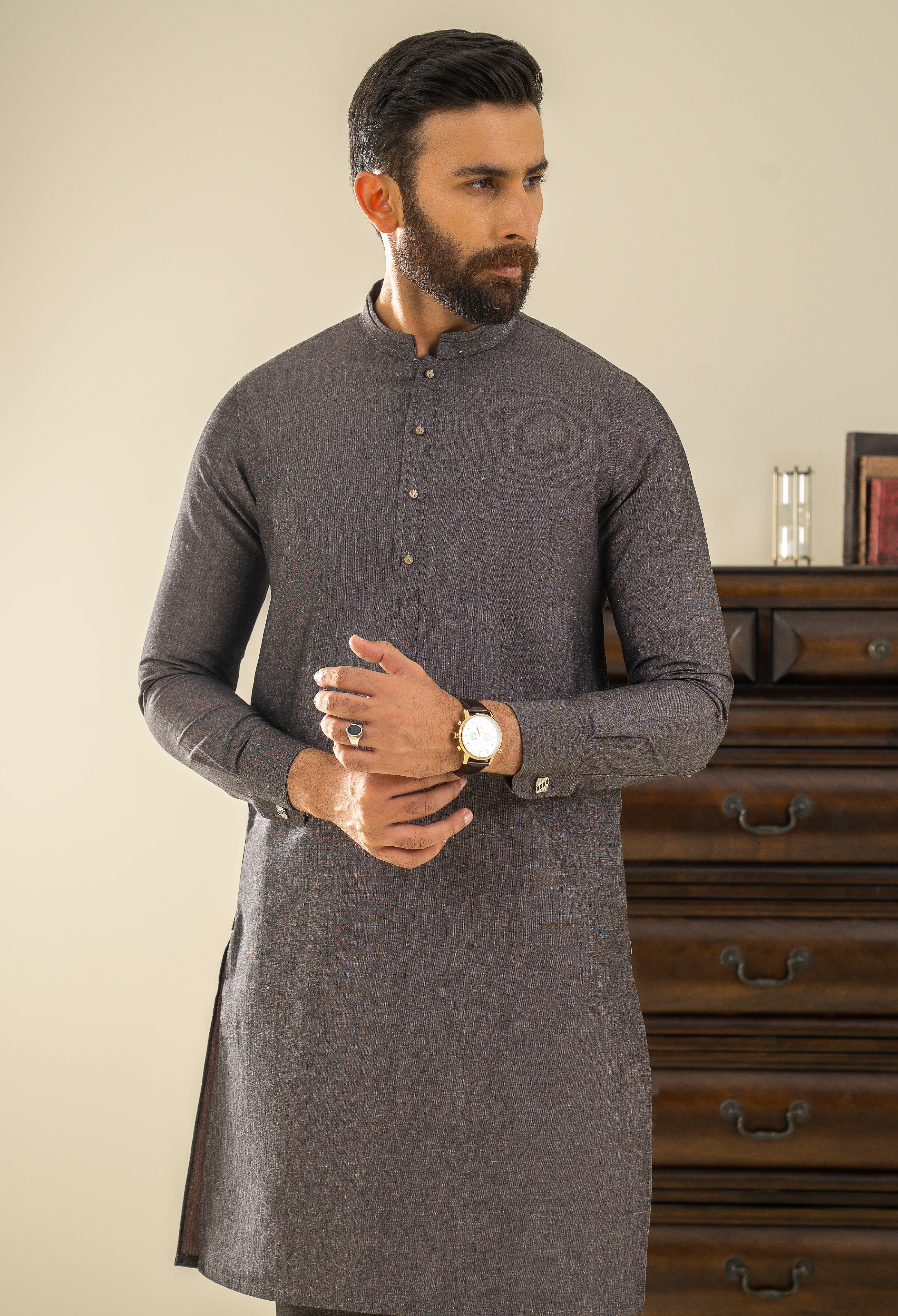 Choco Brown Detailing Kurta Pajama - Image 5