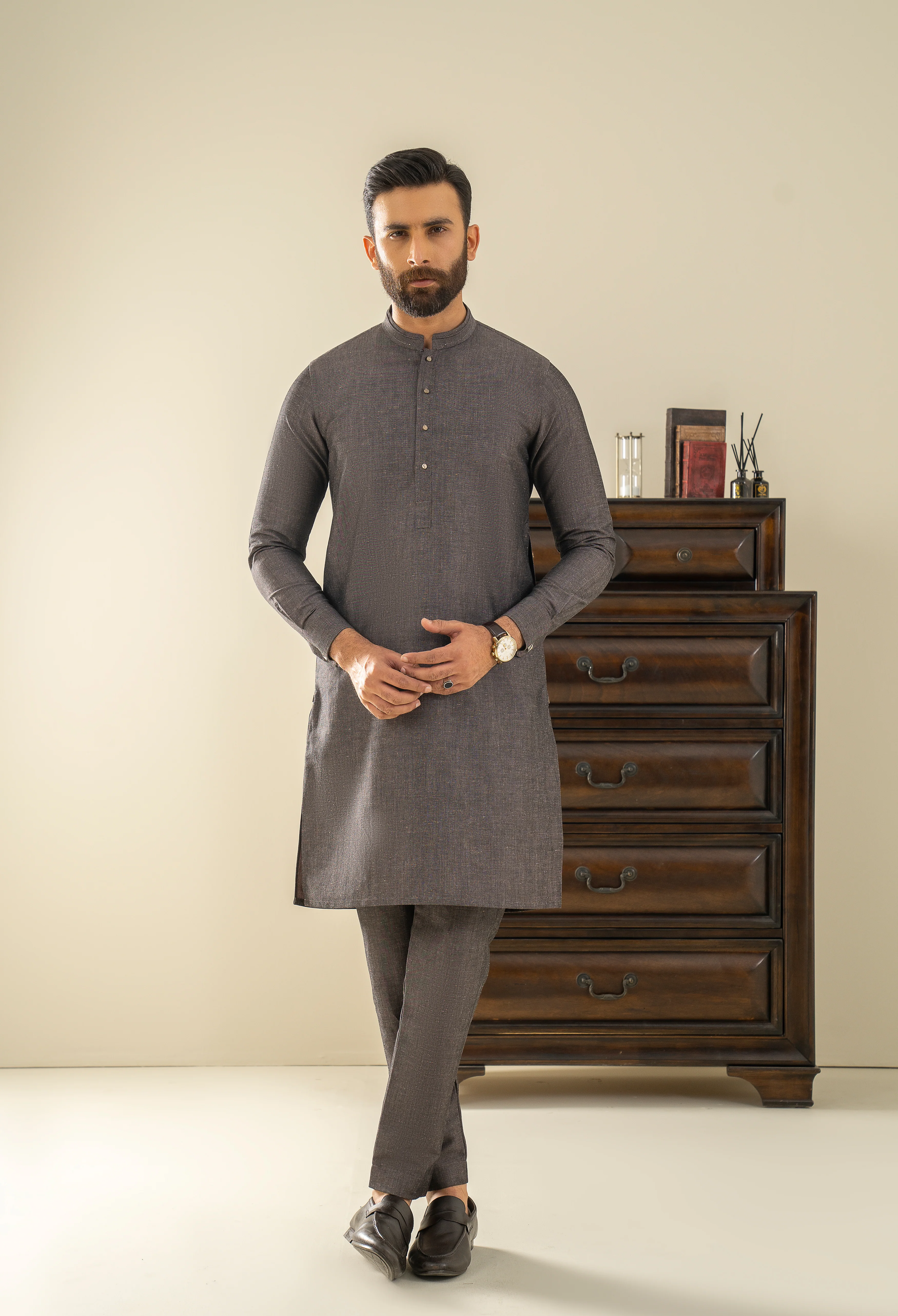 Choco Brown Detailing Kurta Pajama - Image 6