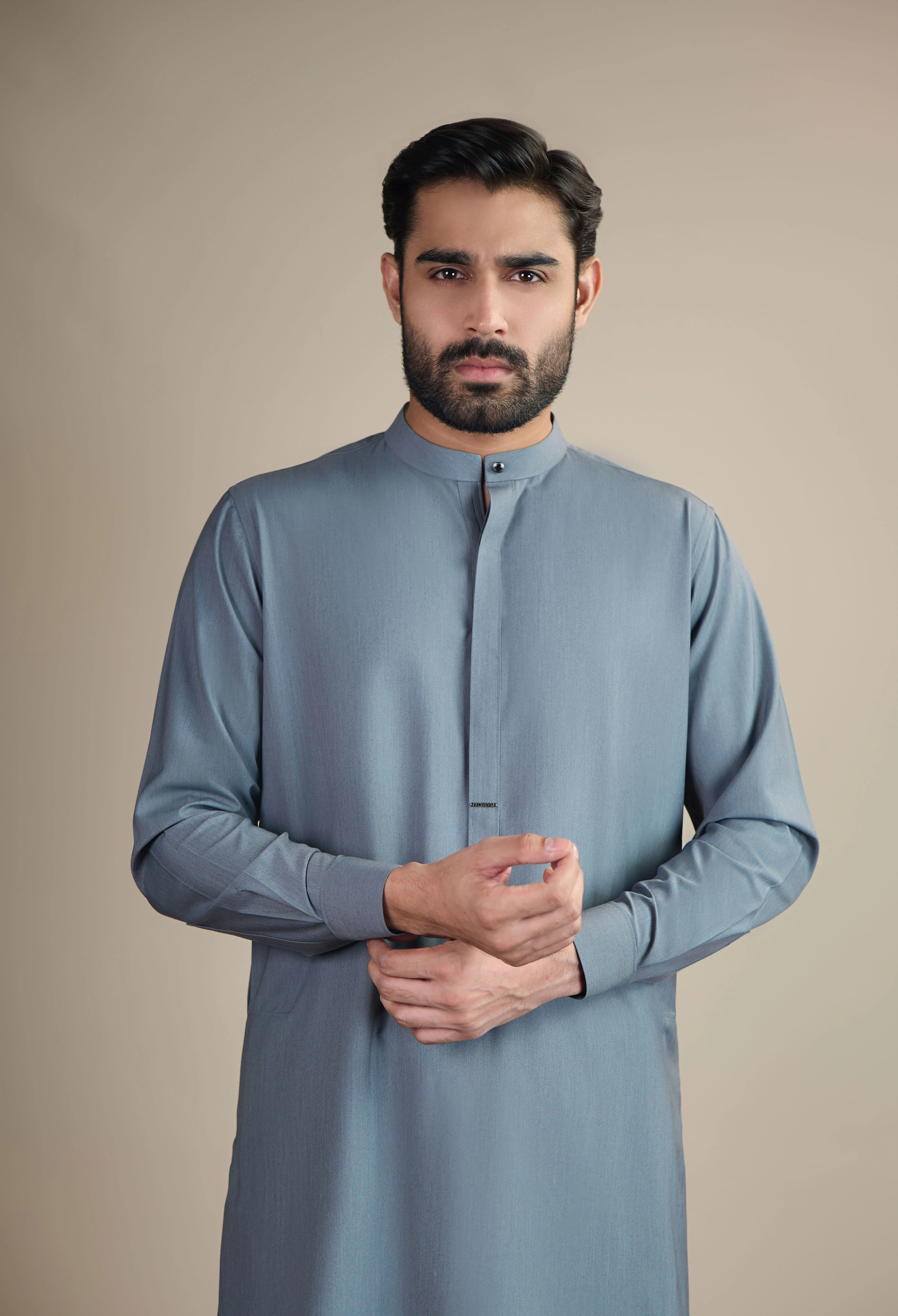 Charcoal Ash Grey Blended Kameez Shalwar - Image 3