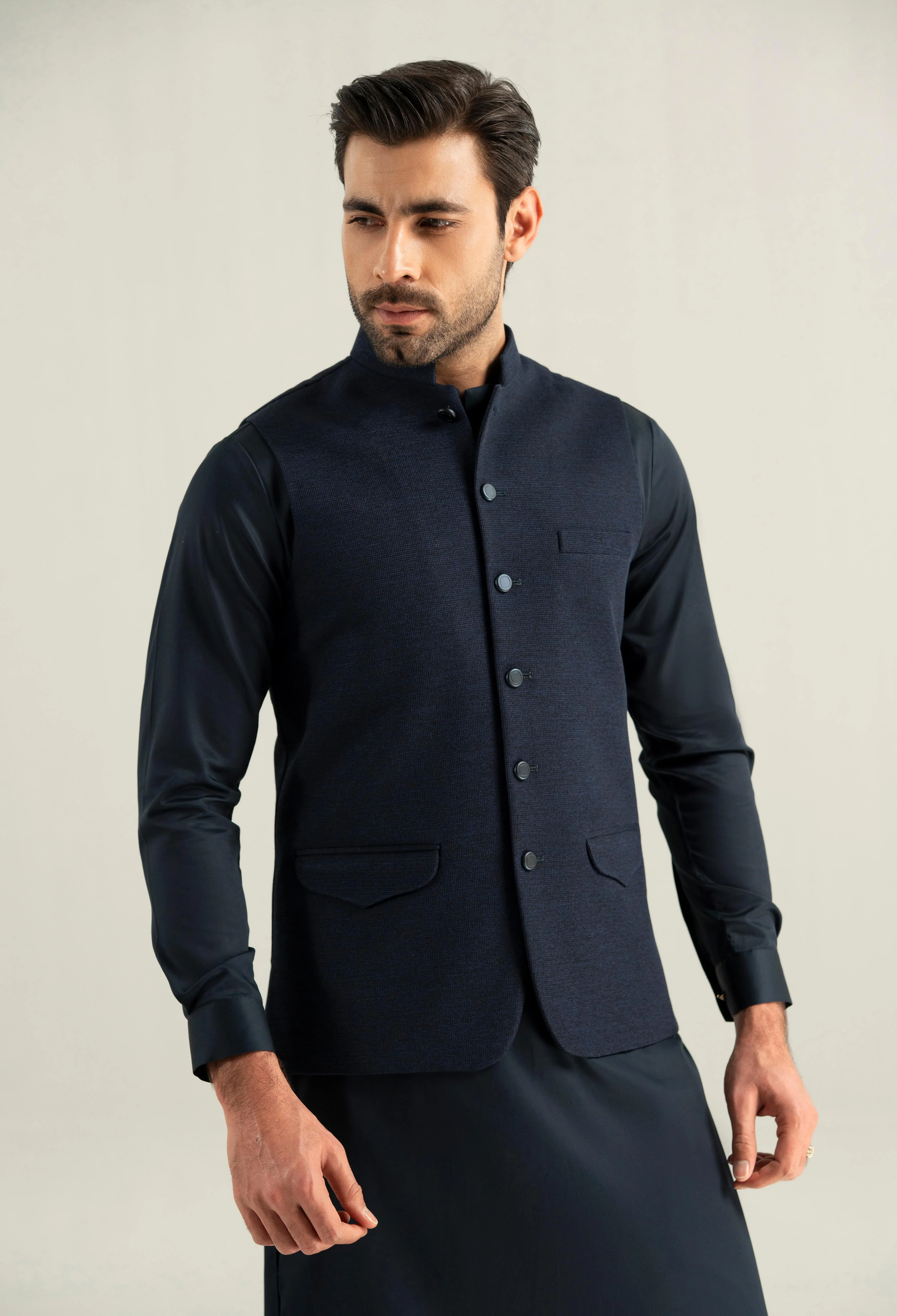 Cobalt Blue Waffle Knit Waistcoat - Image 3