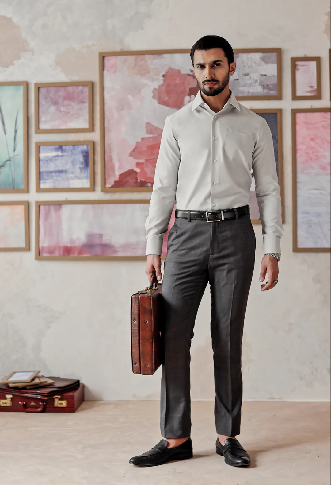 Coin Grey Plain Formal Shirt - Image 3