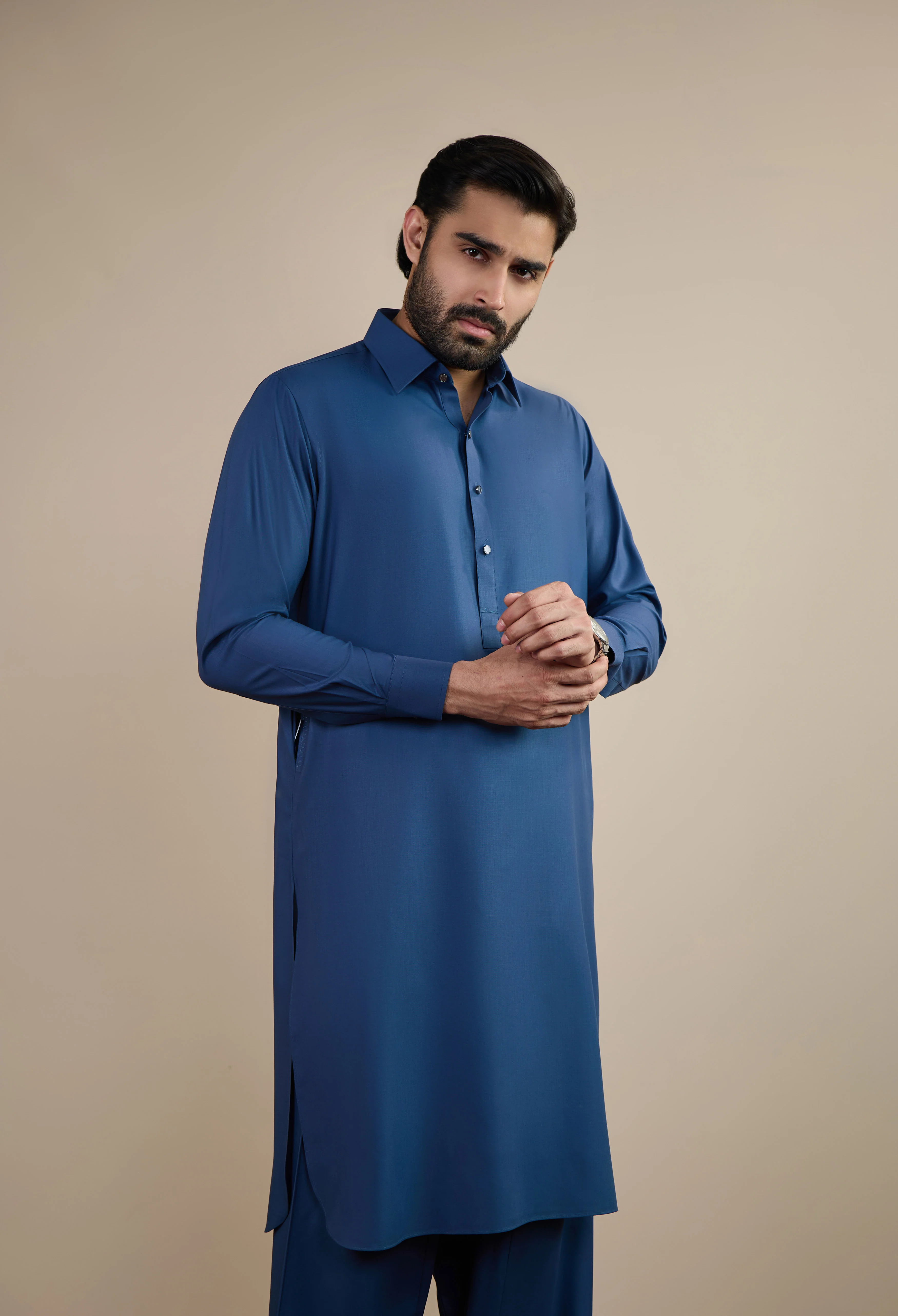 Cornflower Blue Blended Kameez Shalwar - Image 4