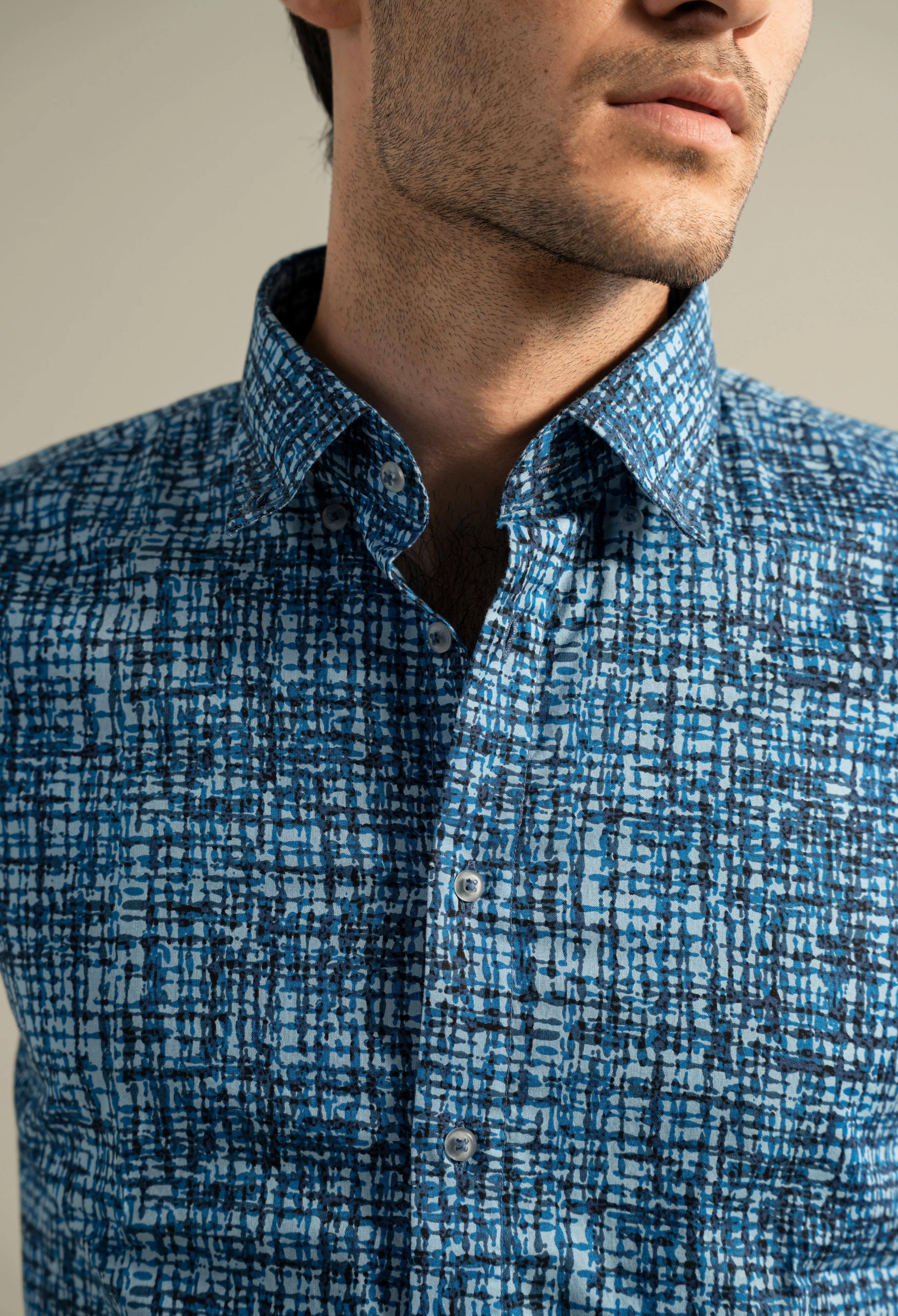 Cornflower Blue Printed Casual Shirt - Image 2