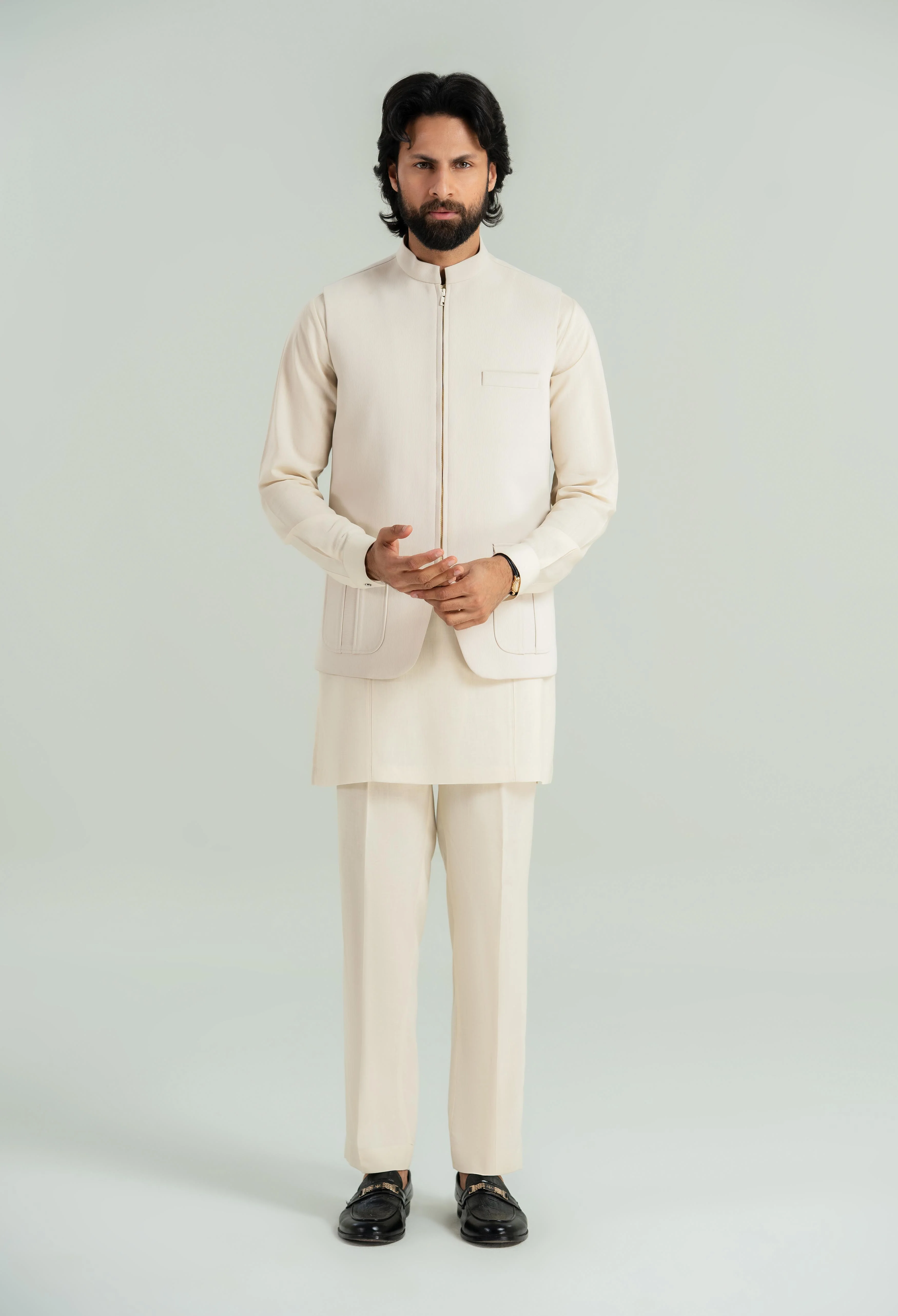 Creamy Beige Corduroy Waistcoat - Image 5